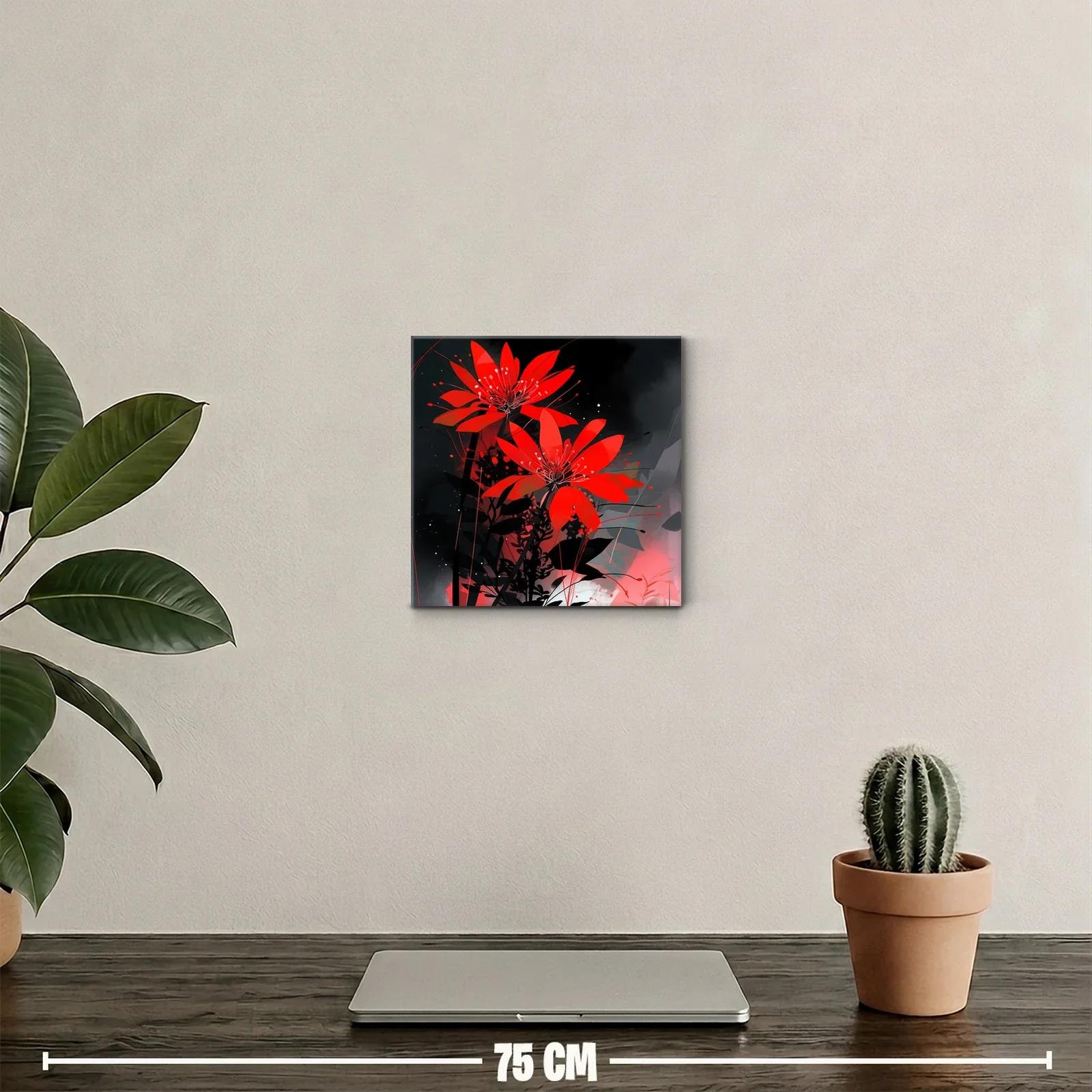 Cuadro decorativo con flores rojas vibrantes sobre fondo oscuro — miniatura 2
