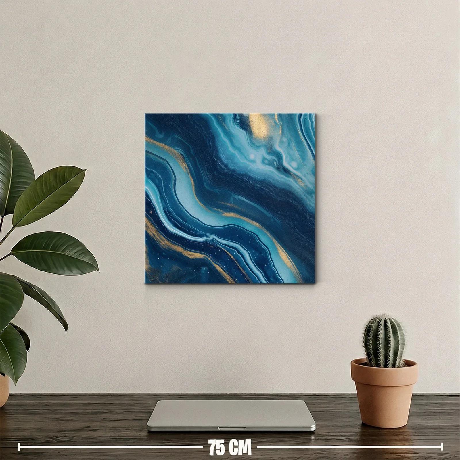 Cuadro abstracto en tonos azules y dorados vibrantes — miniatura 2