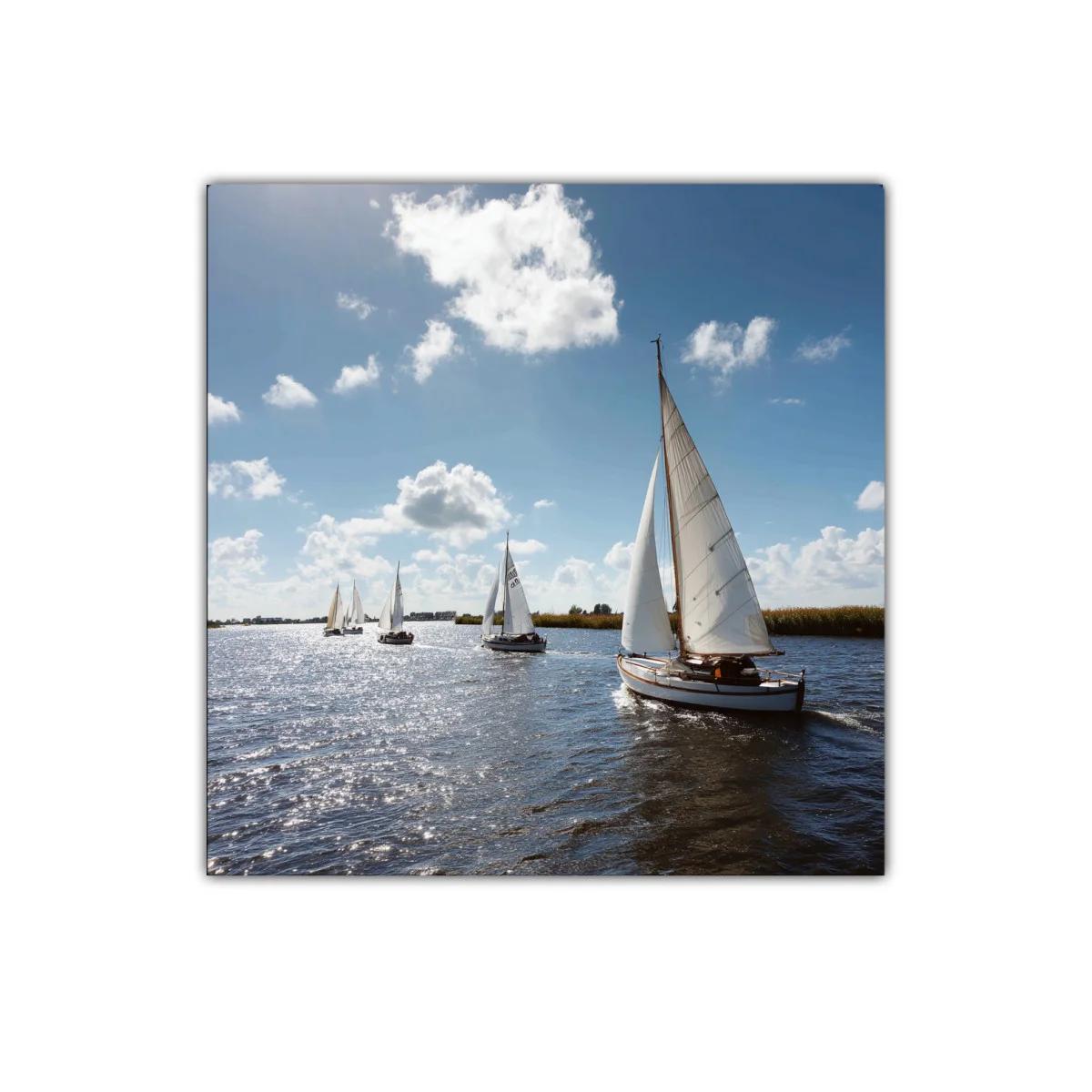 Travesía de veleros bajo cielo despejado y luz brillante — miniatura 1