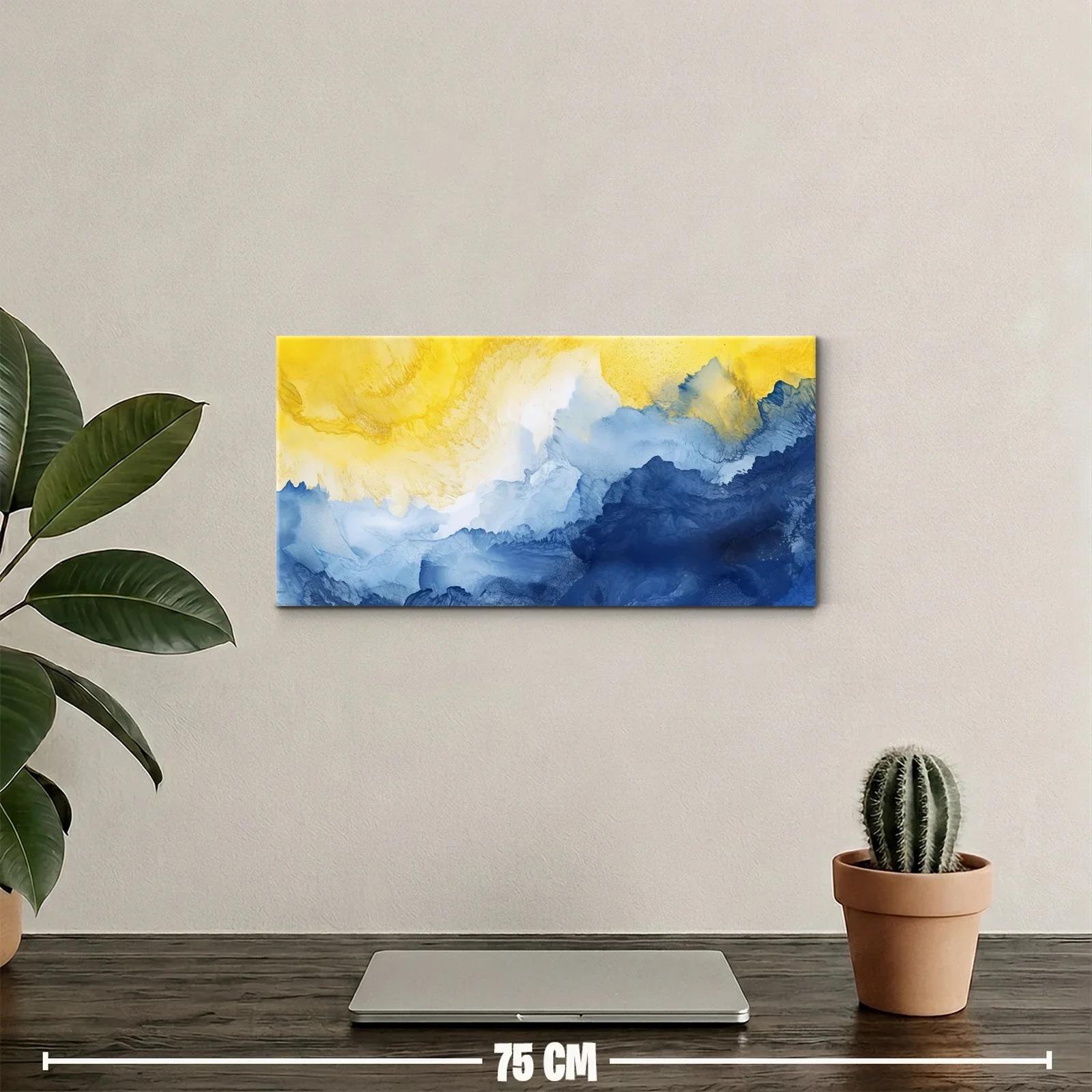 Cuadro paisaje abstracto de nubes y agua en tonos dorados y azules — miniatura 2