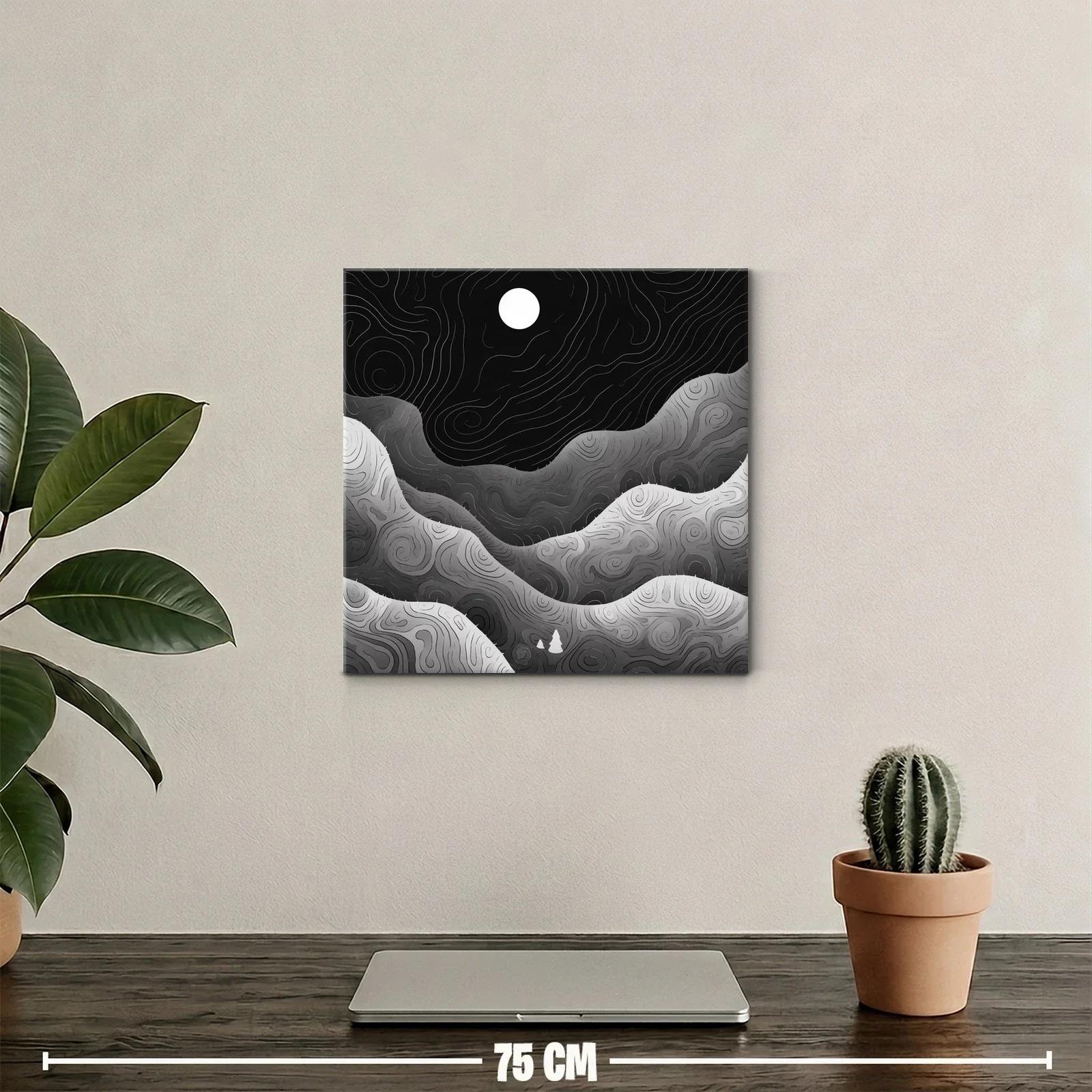 Paisaje nocturno abstracto en tonos grises y negros — miniatura 2