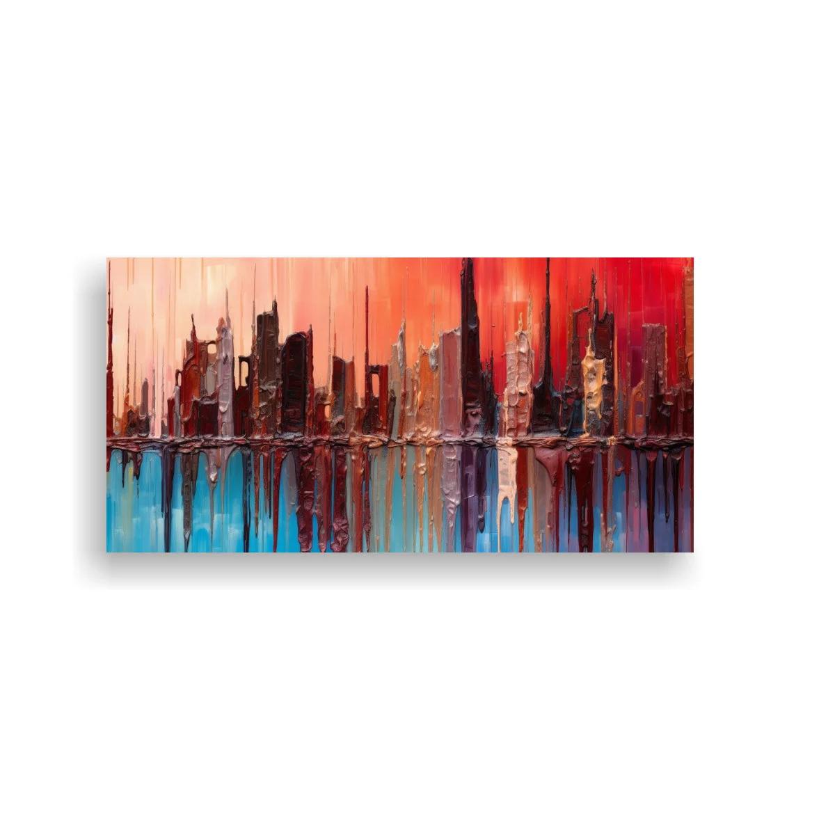 Cuadro skyline urbano con goteos verticales — imagen principal