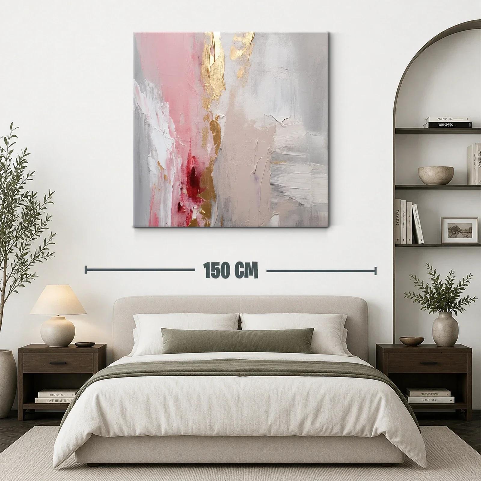 Cuadro abstracto en tonos rosas y dorados elegantes — miniatura 3