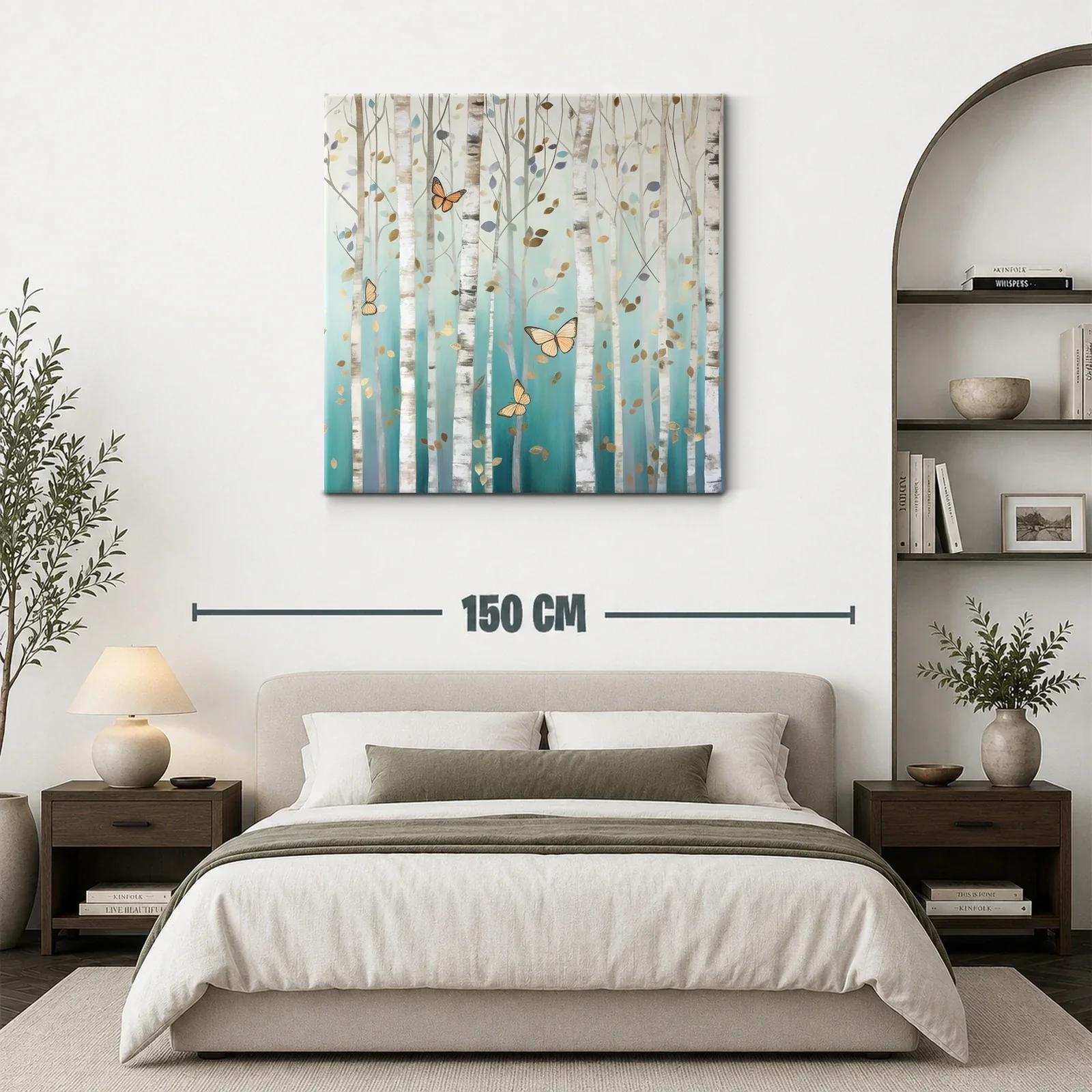 Bosque de abedules con mariposas doradas y azul turquesa — miniatura 3