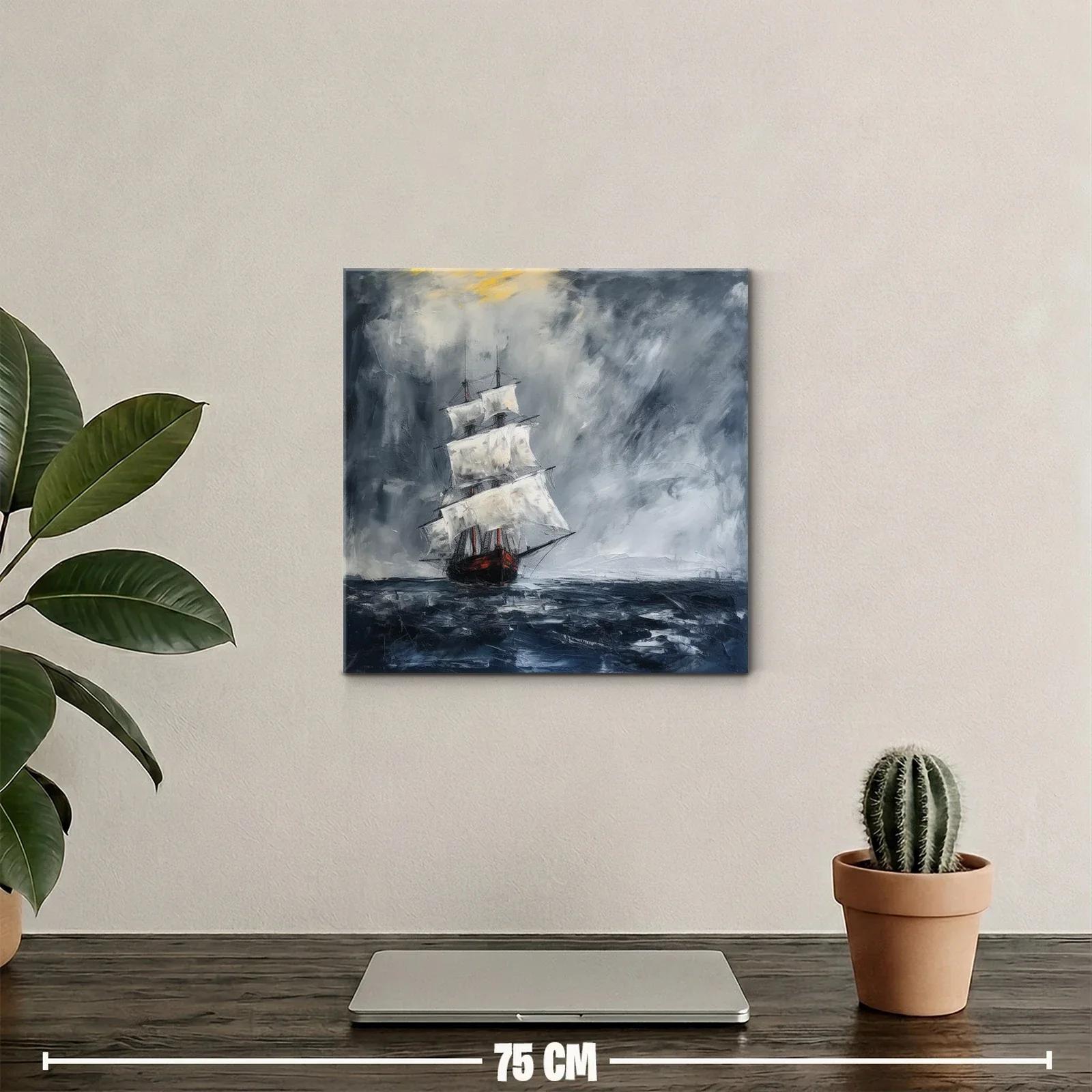 Barco velero navegando en mar tormentoso al atardecer — miniatura 2
