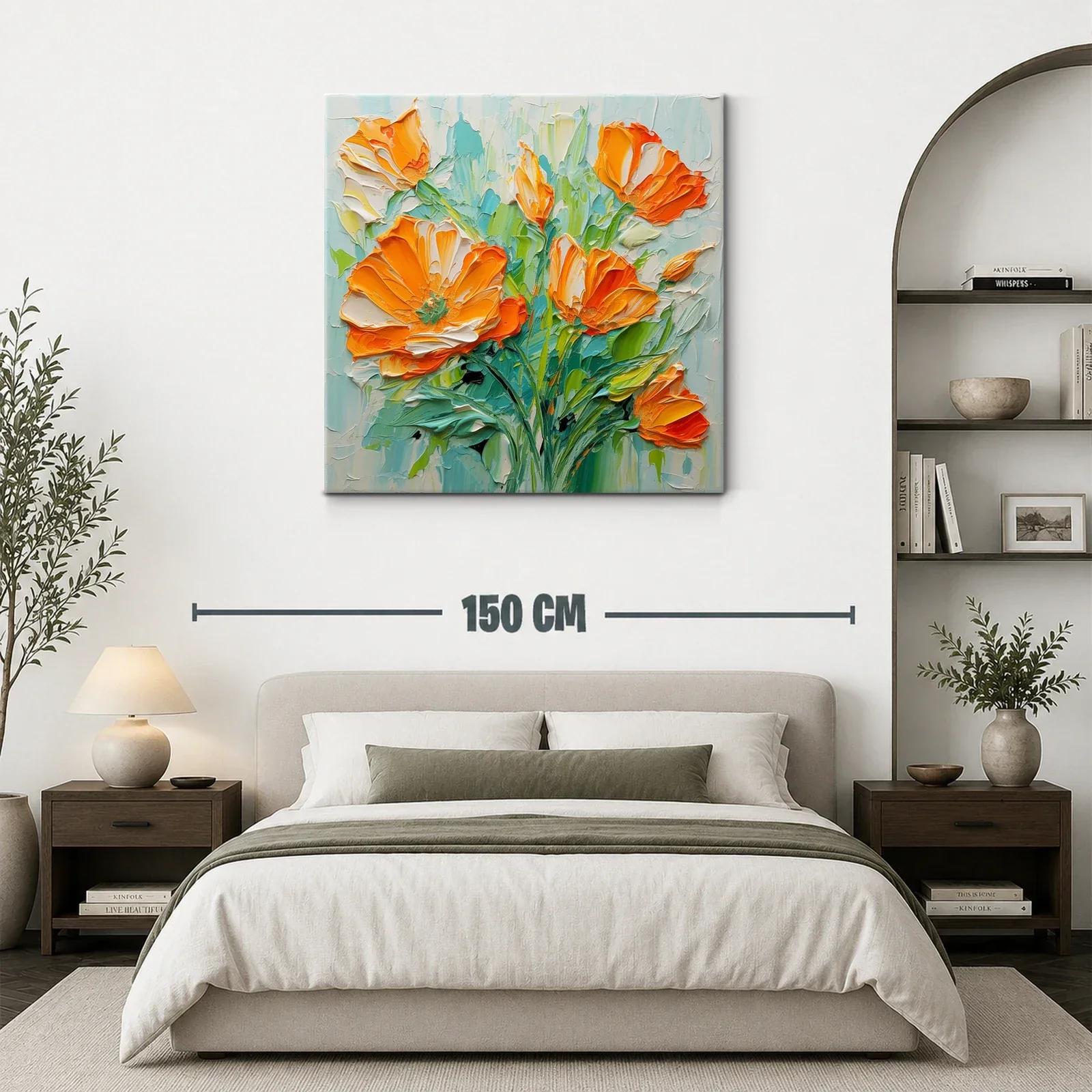 Cuadro con vibrantes flores naranjas y verdes frescos — miniatura 3
