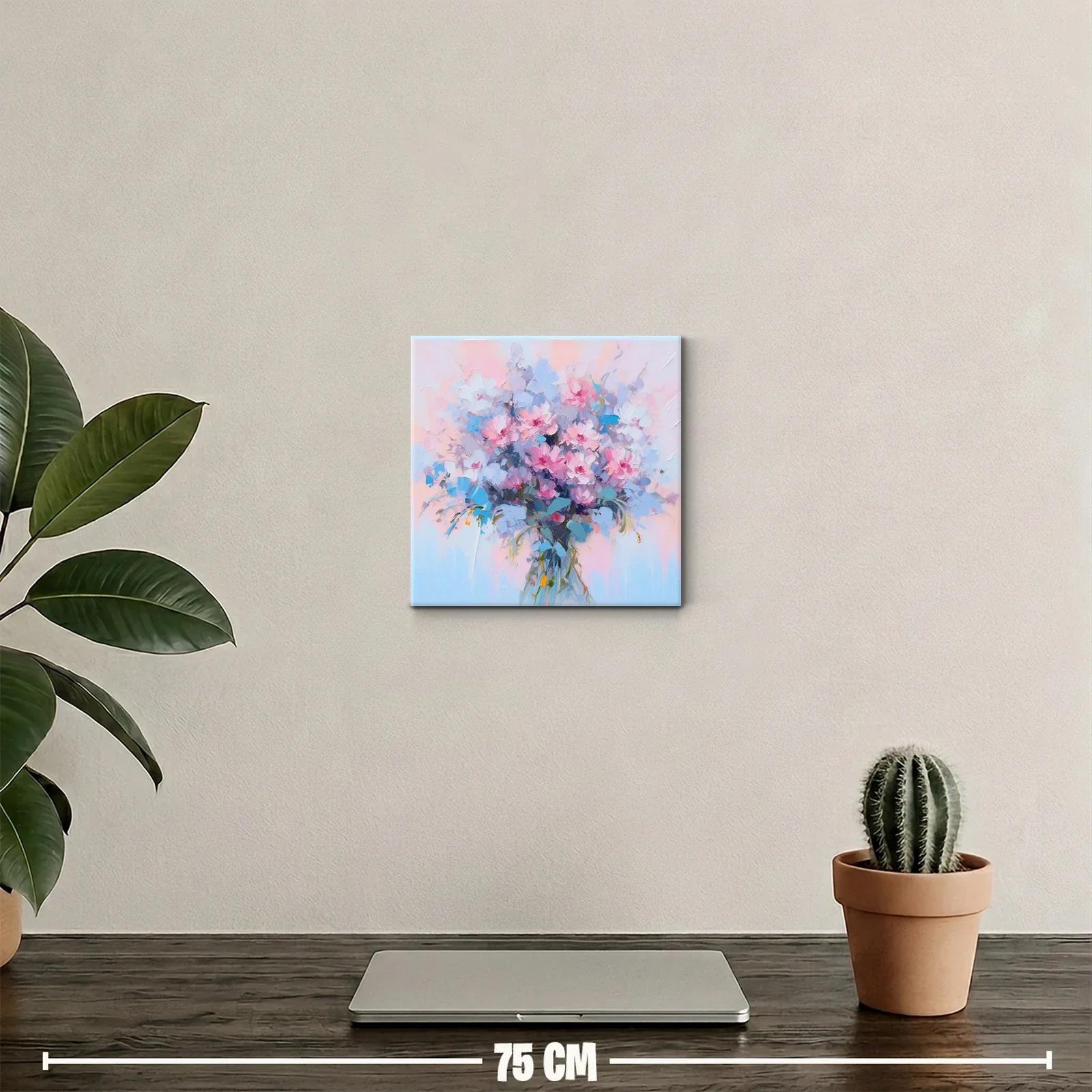 Cuadro decorativo ramo floral en tonos pastel y azul — miniatura 2