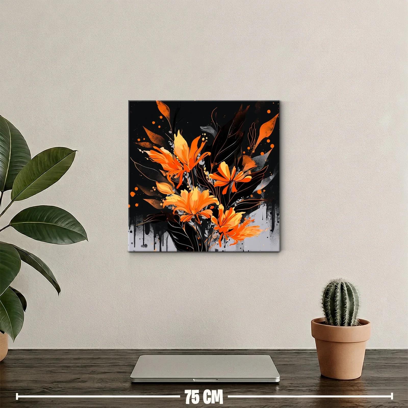 Cuadro floral en tonos naranja y negro para espacios modernos — miniatura 2