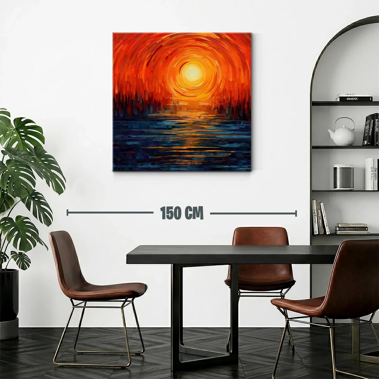 Cuadro abstracto con atardecer en tonos cálidos y contrastantes — miniatura 2
