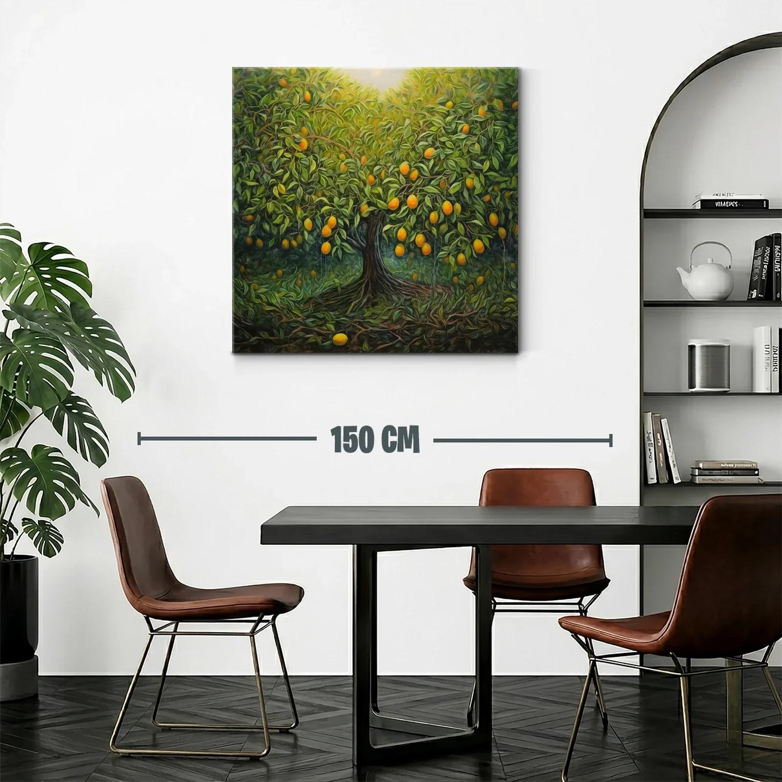 Cuadro árbol frutal con tonos verdes y naranjas vibrantes — miniatura 2