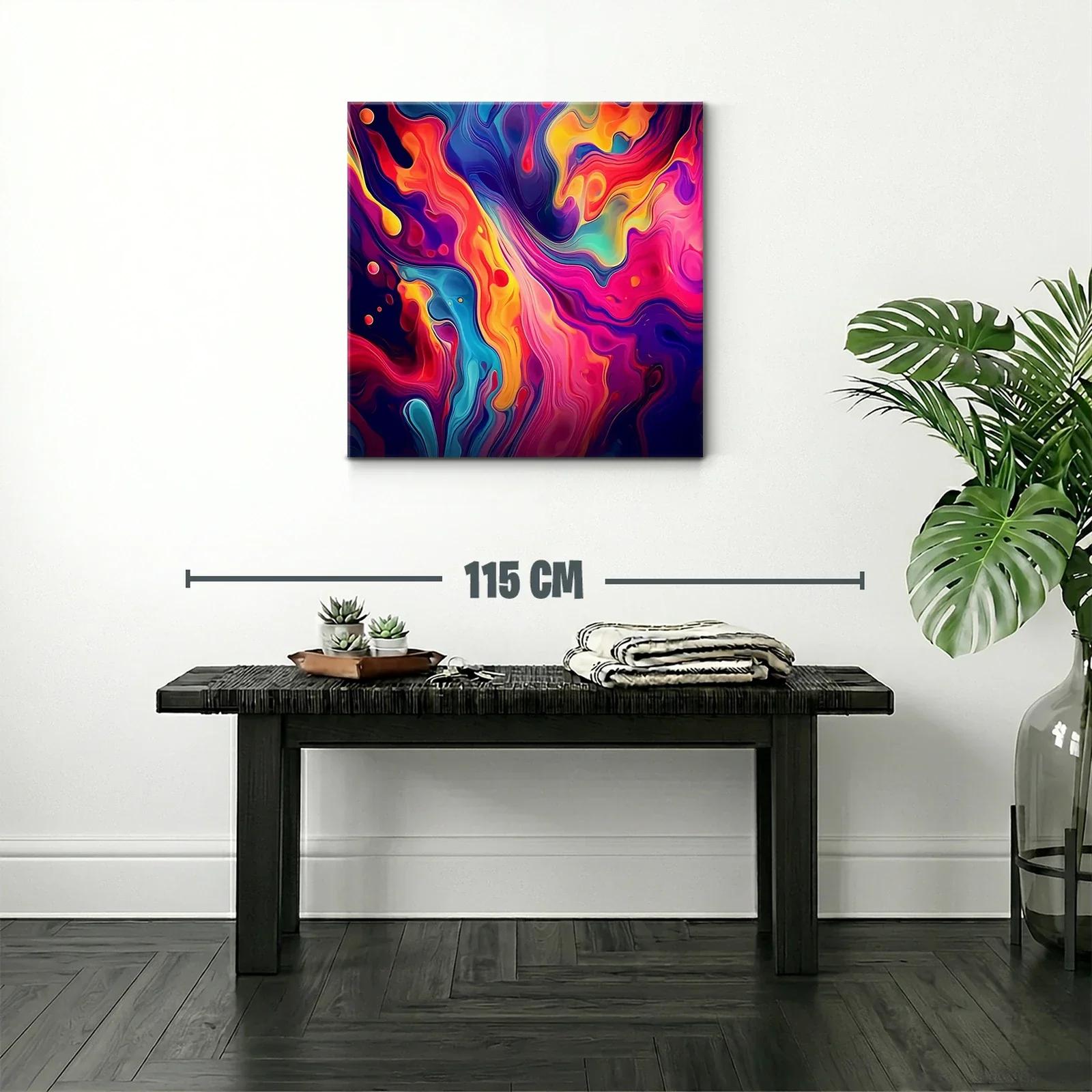 Cuadro abstracto con vibrantes tonos rojo naranja y azul — miniatura 2