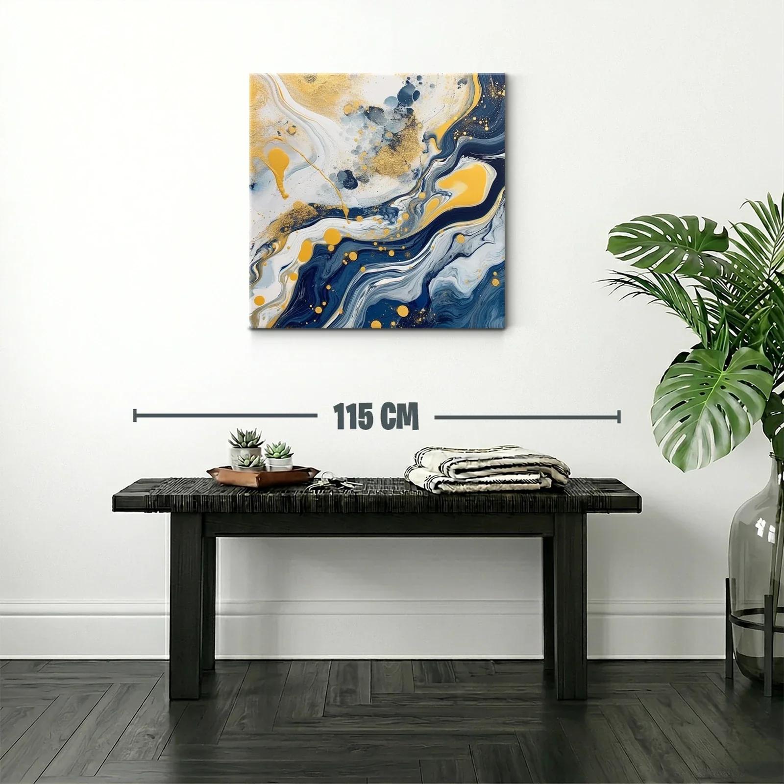 Cuadro abstracto con tonos azul y dorado envolventes — miniatura 2