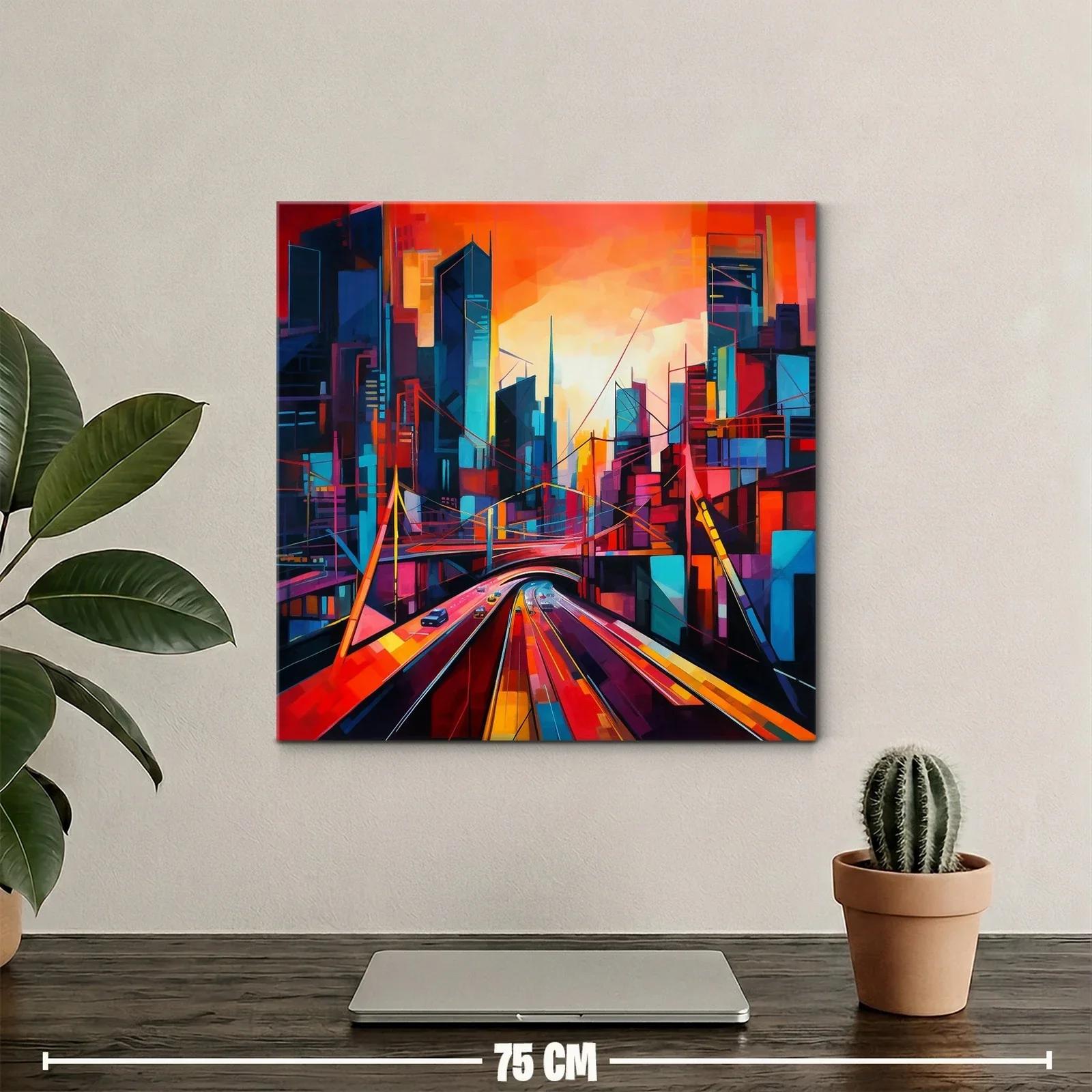 Vibrante paisaje urbano con rutas iluminadas al atardecer — miniatura 2