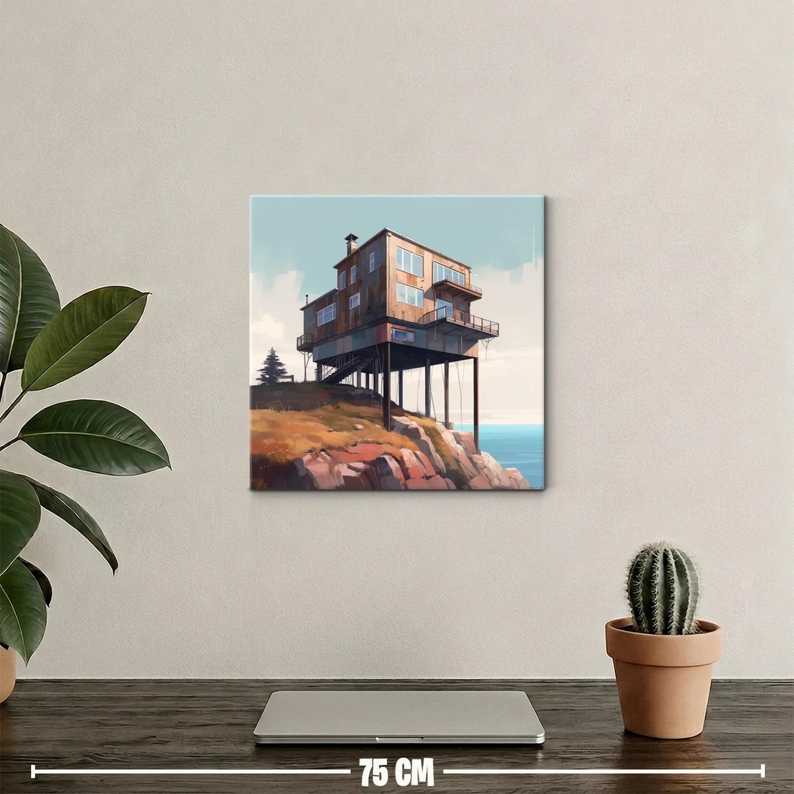 Casa sobre acantilado con vista al mar y cielo claro — miniatura 2
