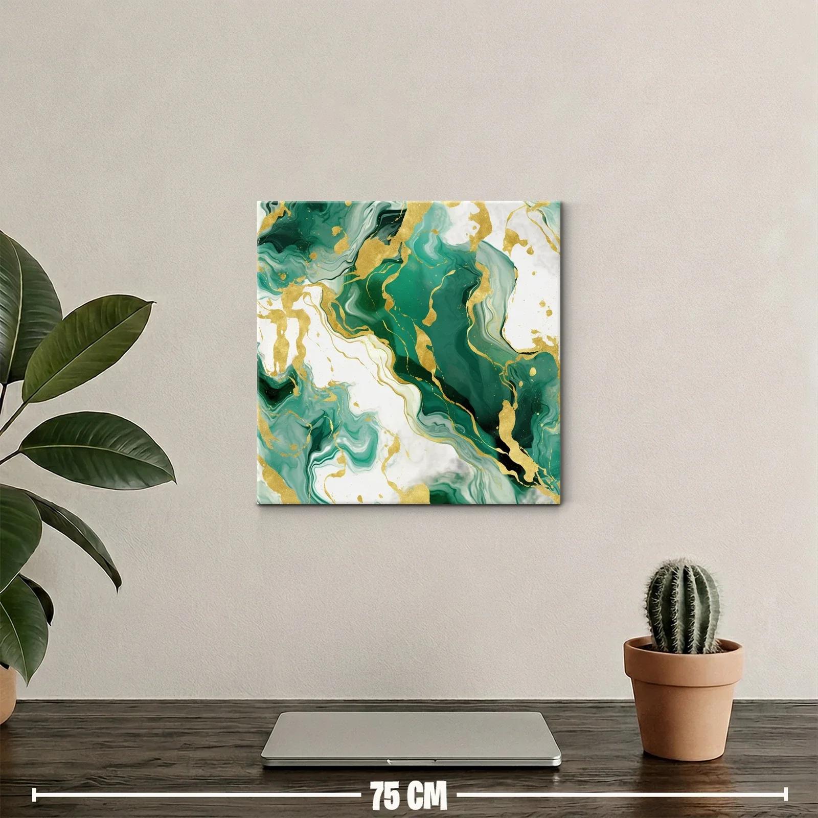 Cuadro abstracto con tonos verdes y dorados elegantes — miniatura 2