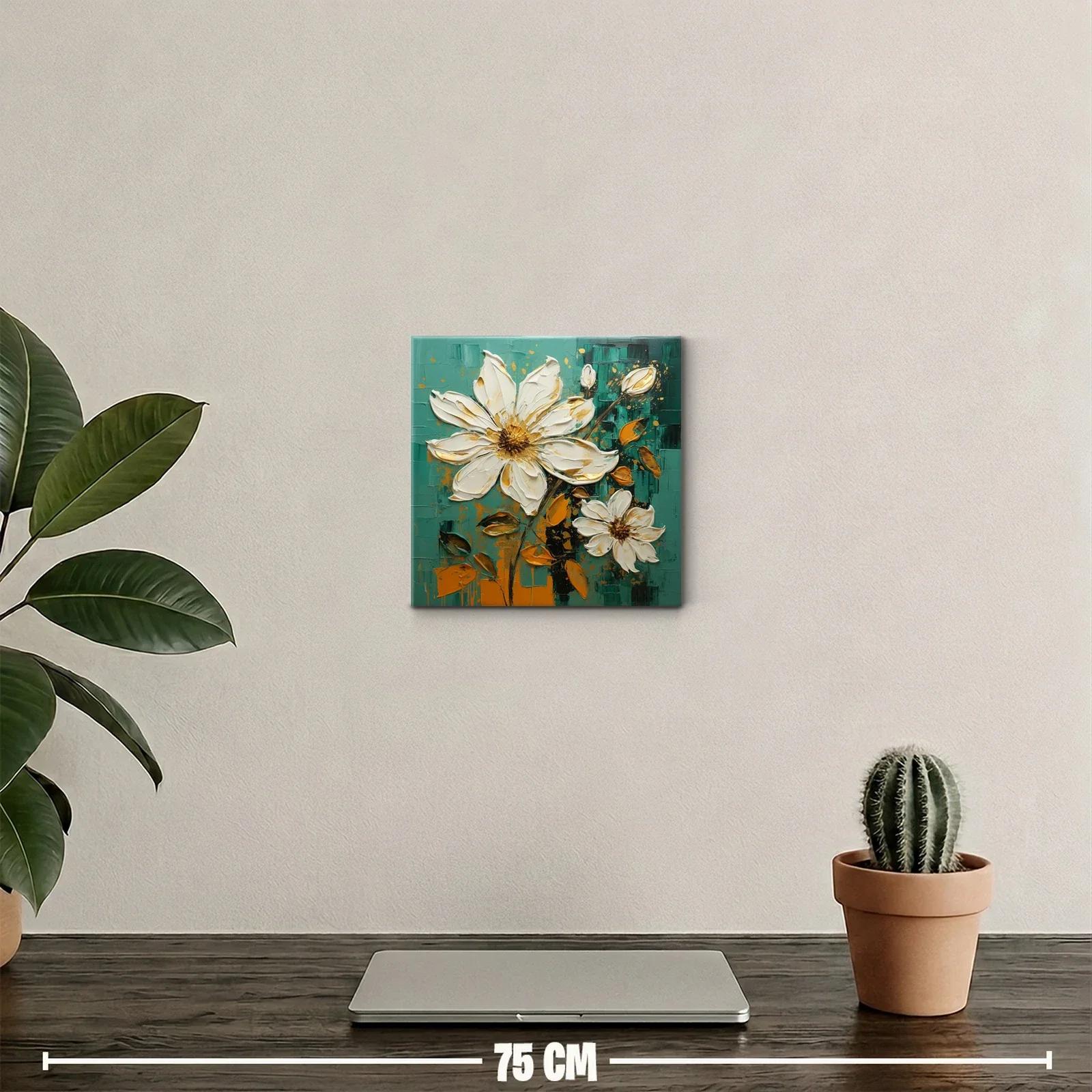 Cuadro floral con tonos dorados y verdes intensos — miniatura 2