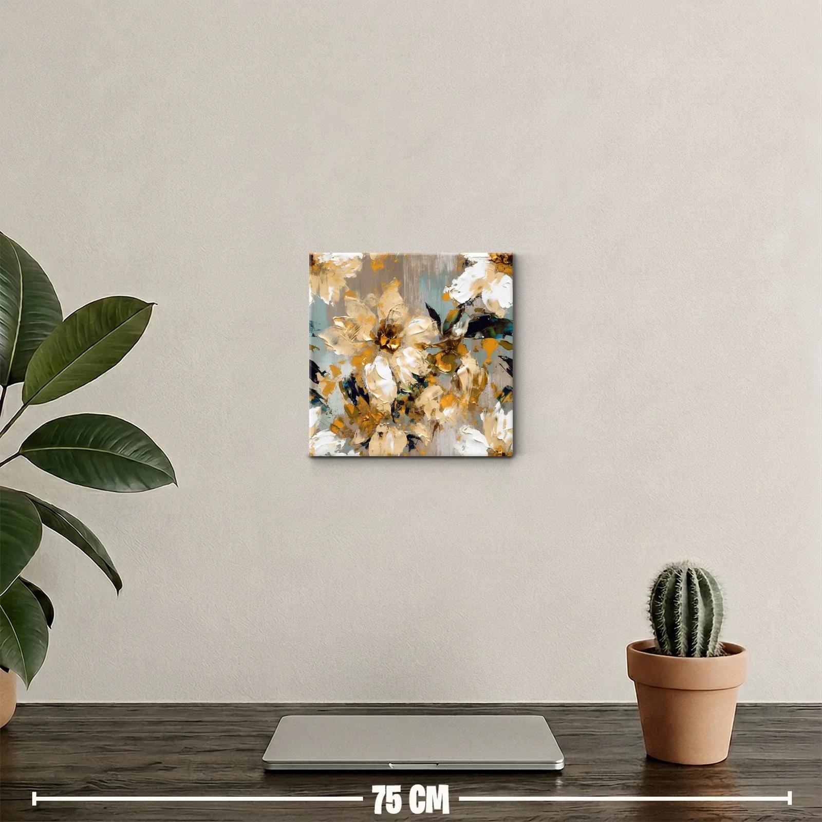 Cuadro decorativo con flores en tonos dorados y beige — miniatura 2