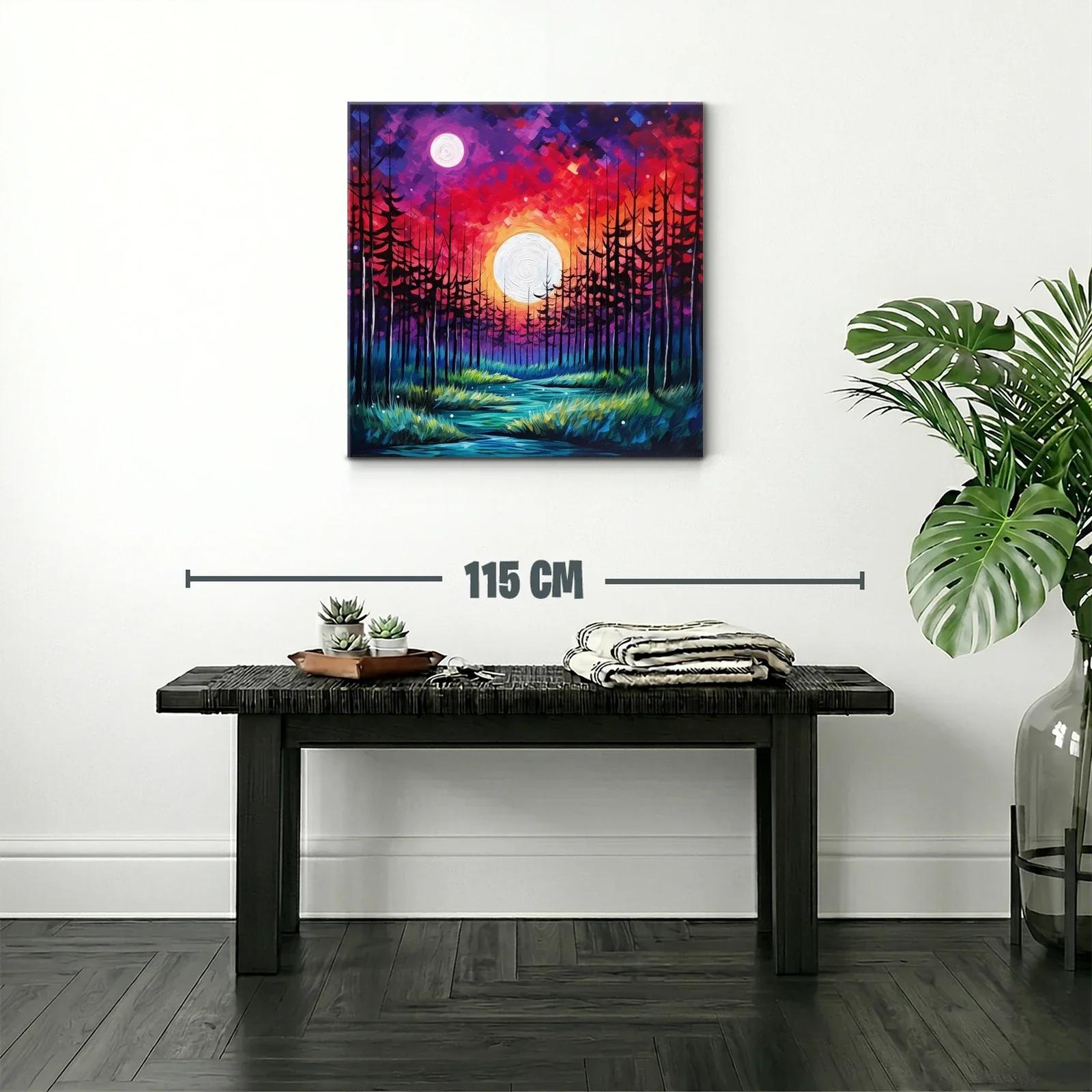 Paisaje de bosque nocturno con luna llena vibrante — miniatura 2