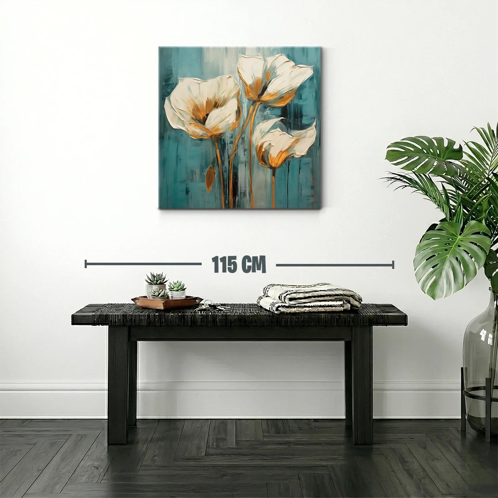 Cuadro floral elegante con tonos crema y azul verdoso — miniatura 2