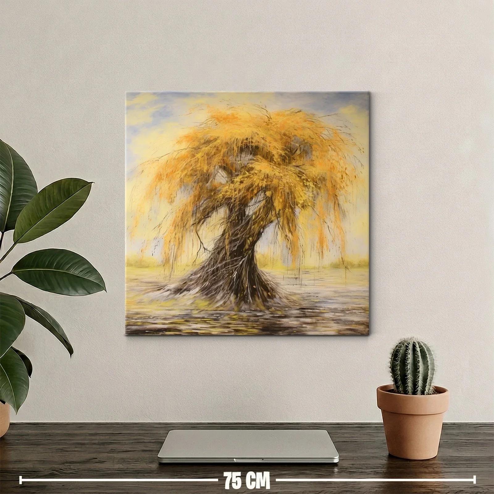 Cuadro árbol otoñal con ramas doradas y fondo suave — miniatura 2