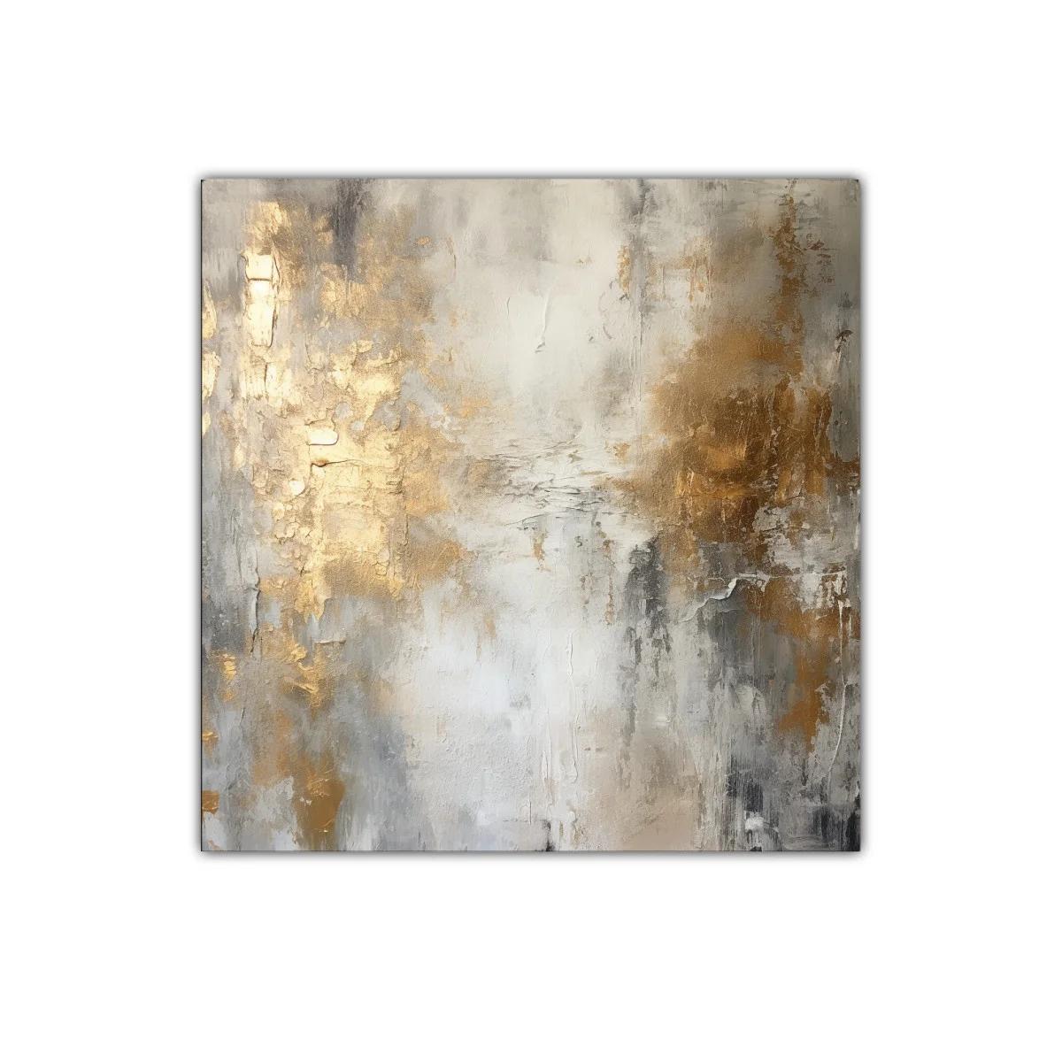 Cuadro abstracto con tonos dorados y grises elegantes — miniatura 1
