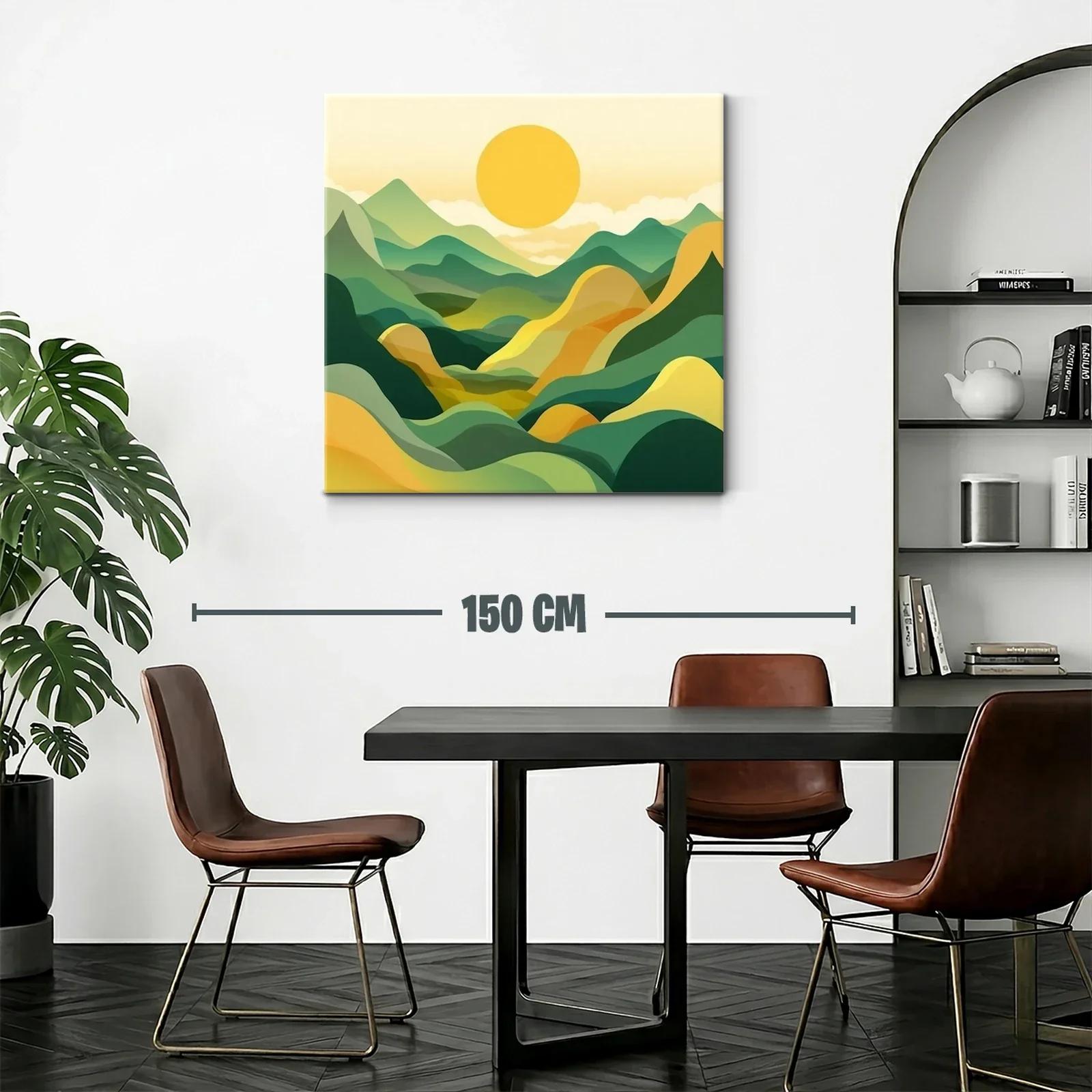 Paisaje abstracto con montañas y sol amarillo vibrante — miniatura 2