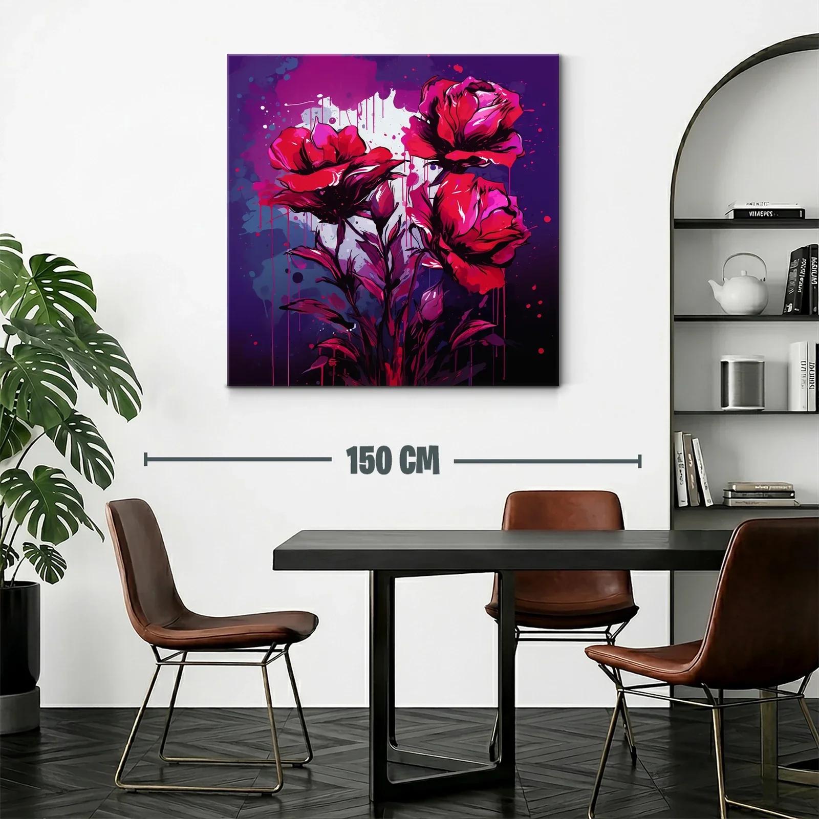 Cuadro con rosas en tonos intensos y fondo violeta — miniatura 2