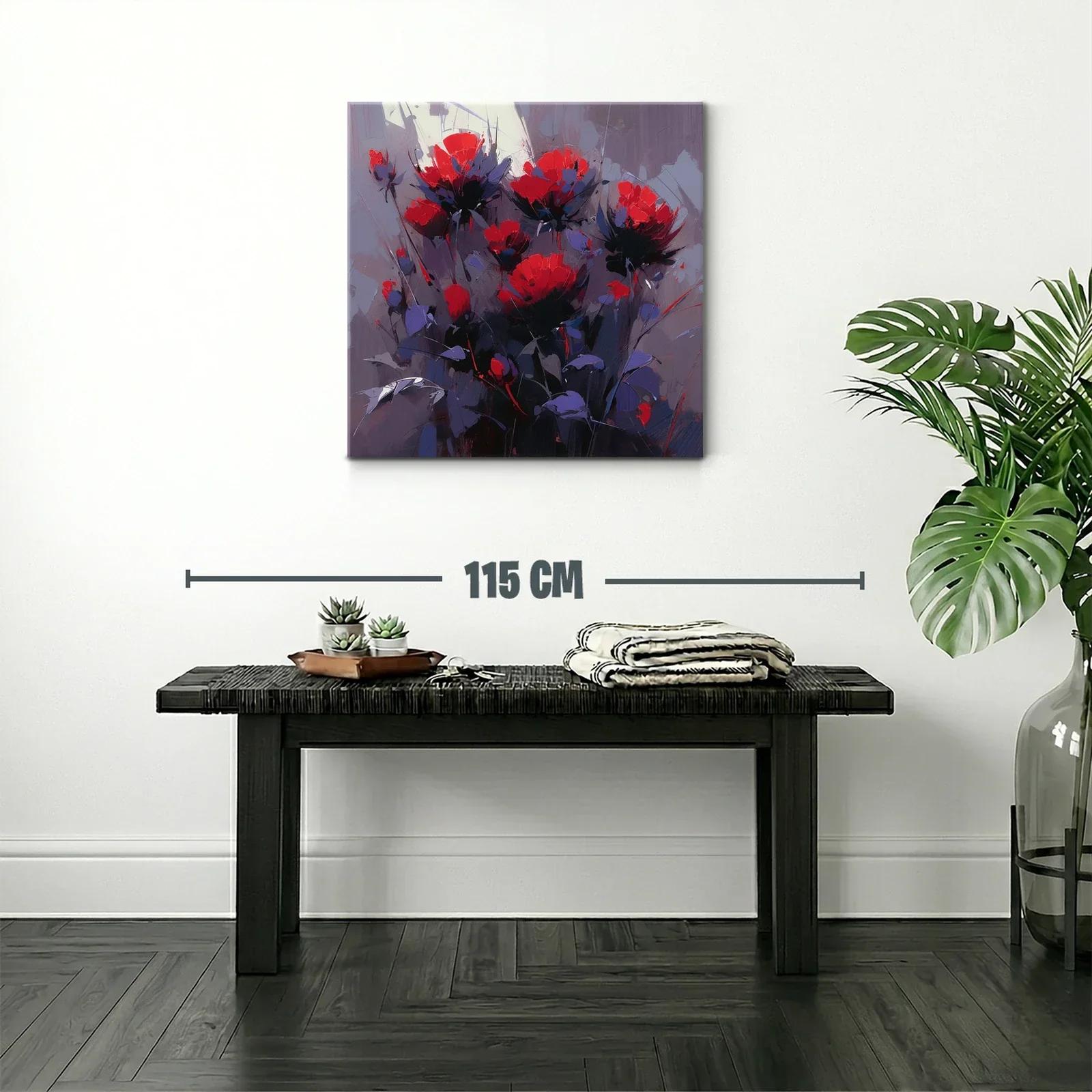 Cuadro moderno con flores rojas vibrantes y fondo gris — miniatura 2