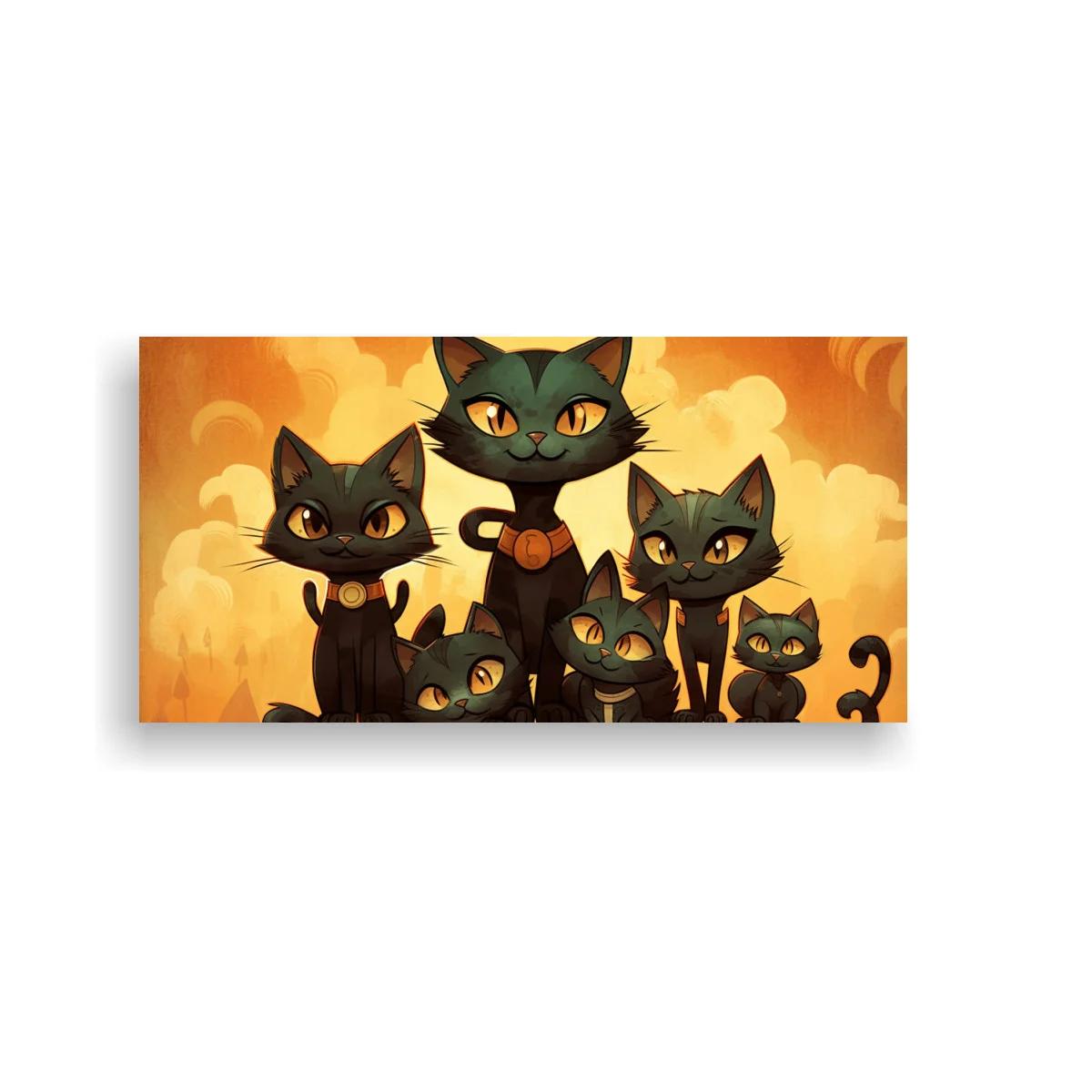 Cuadro grupo de gatos negros con luna brillante y collares — imagen principal