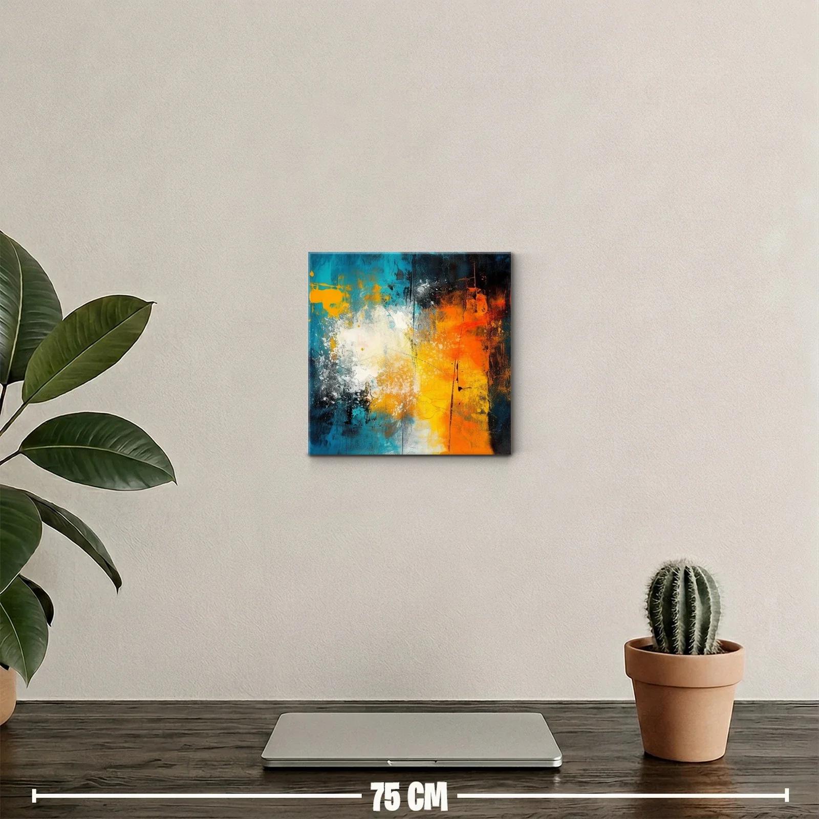 Cuadro abstracto vibrante con tonos azul y naranja intenso — miniatura 2