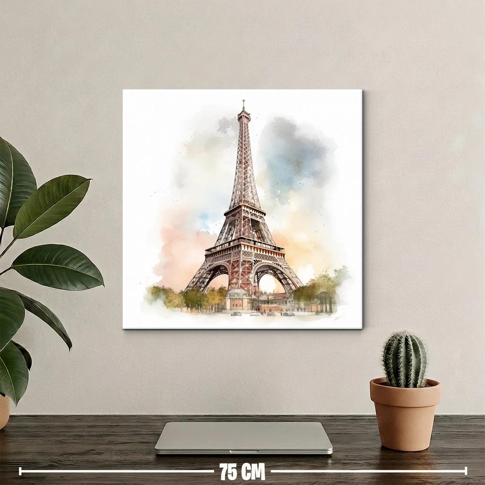 Cuadro Torre Eiffel con acuarela en tonos cálidos y suaves — miniatura 2