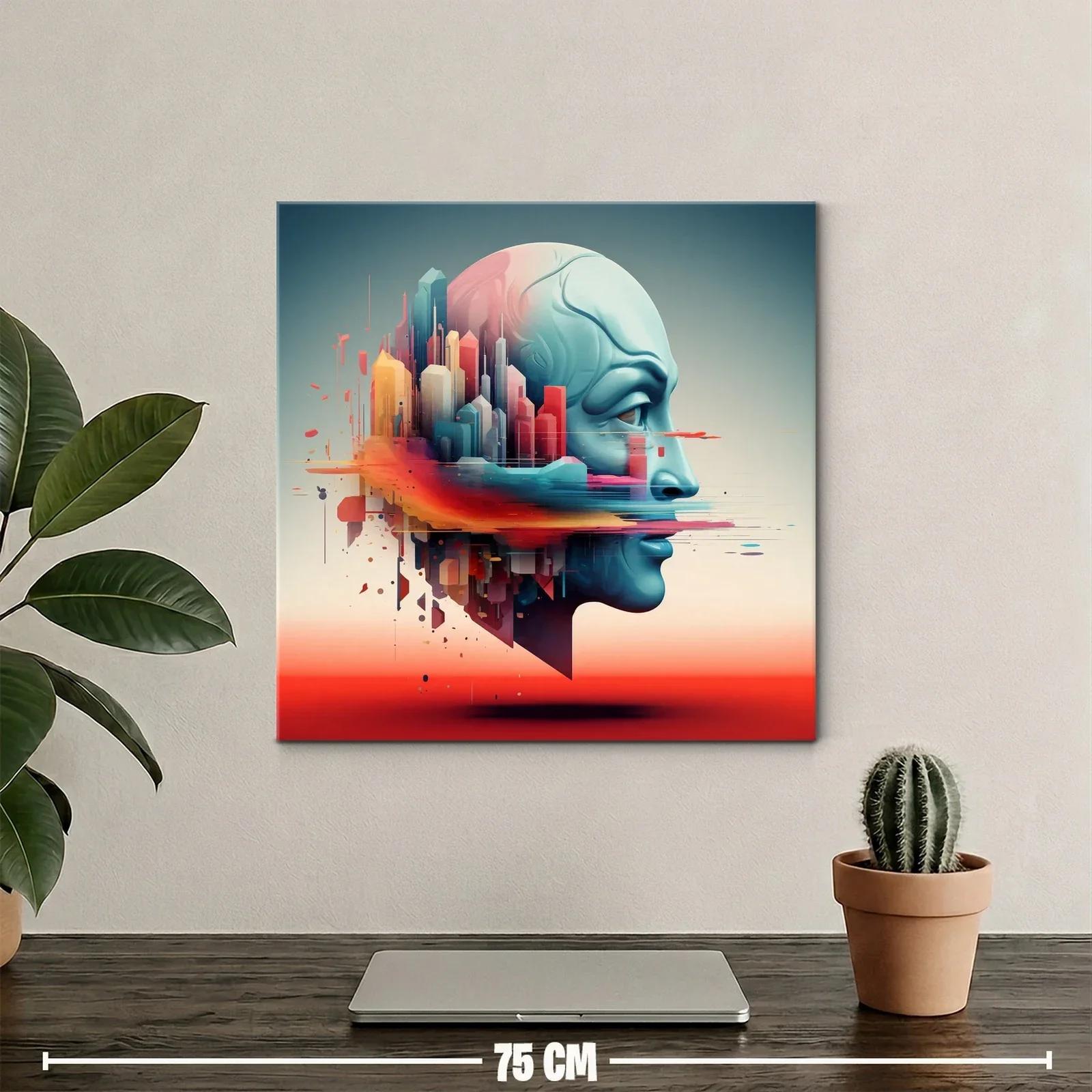 Rostro futurista con ciudad integrada en tonos vibrantes — miniatura 2