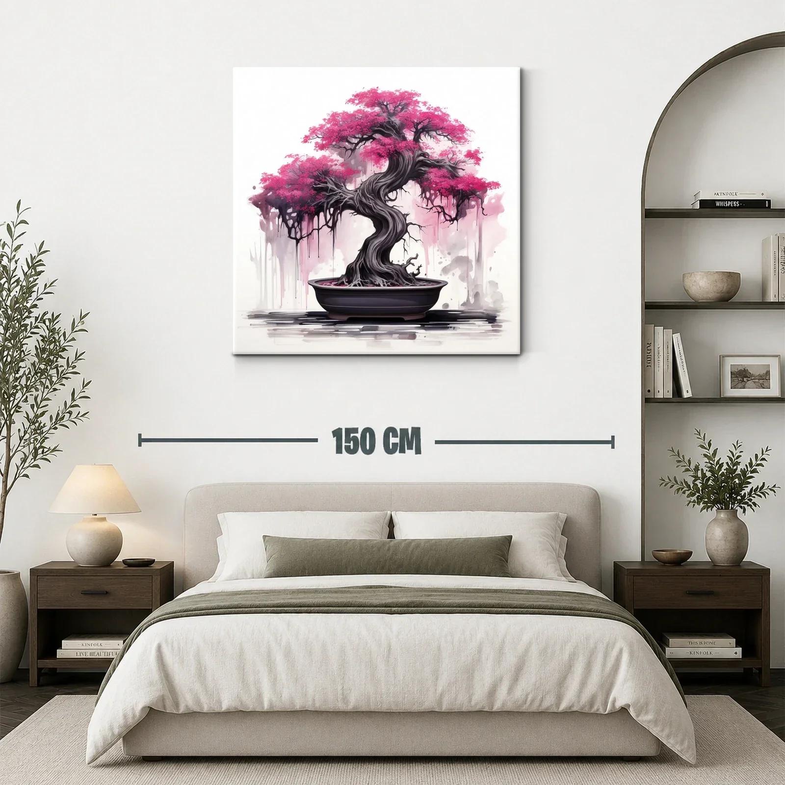 Árbol Bonsái con Flores Rosadas en Composición Artística — miniatura 3