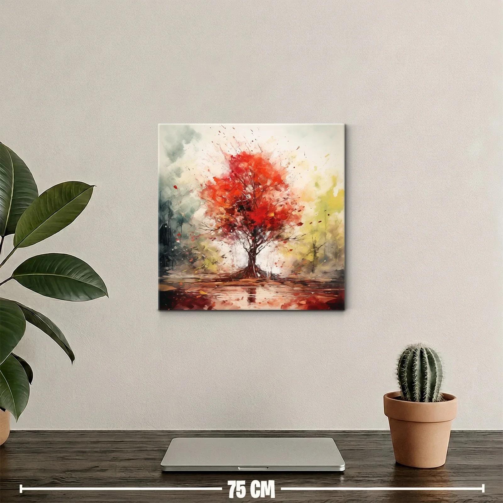 Árbol en otoño con vibrantes tonos rojos y ambiente sereno — miniatura 2