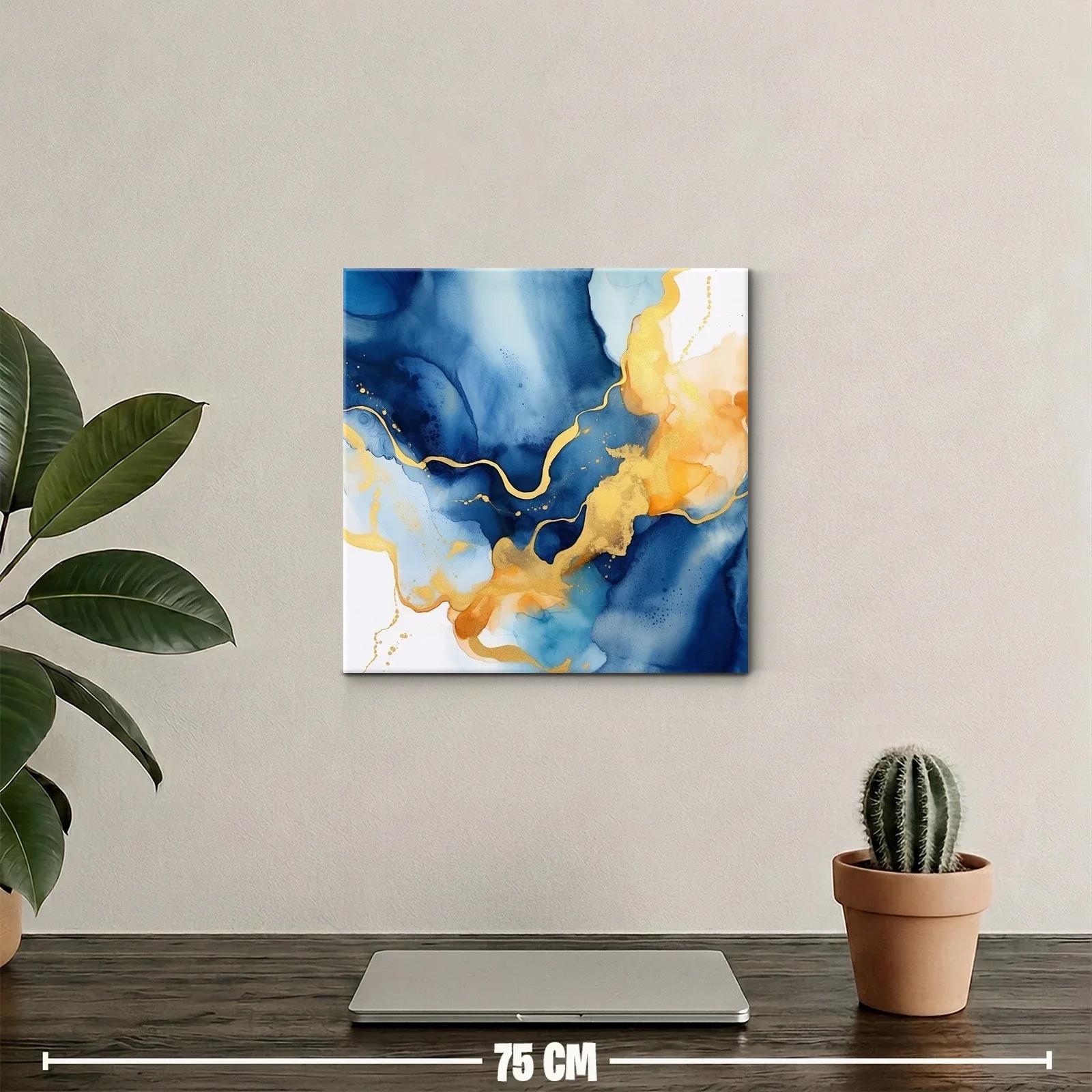 Cuadro abstracto con tonos azules y dorados elegantes — miniatura 2