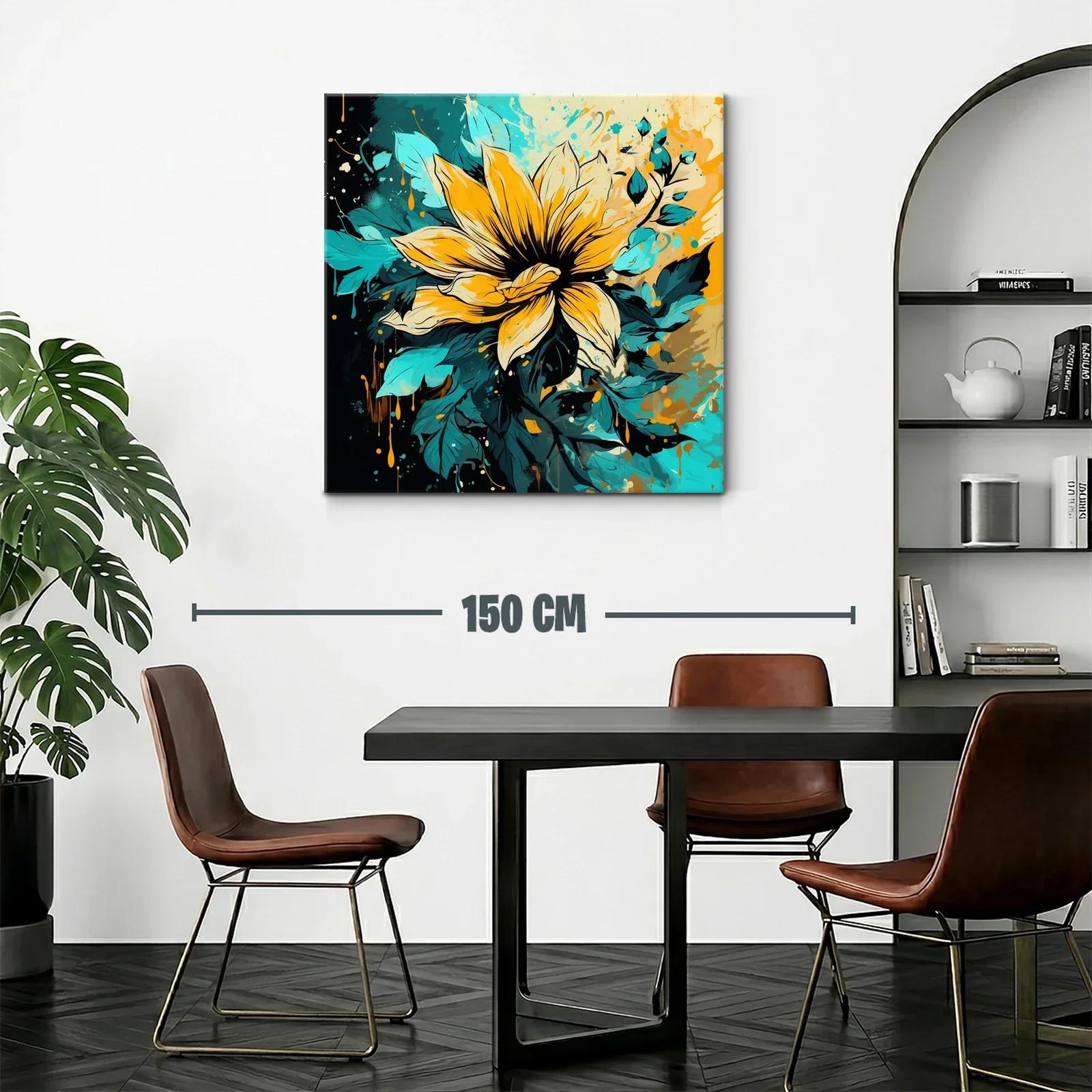 Vibrante flor amarilla con hojas en tonos azulados — miniatura 2