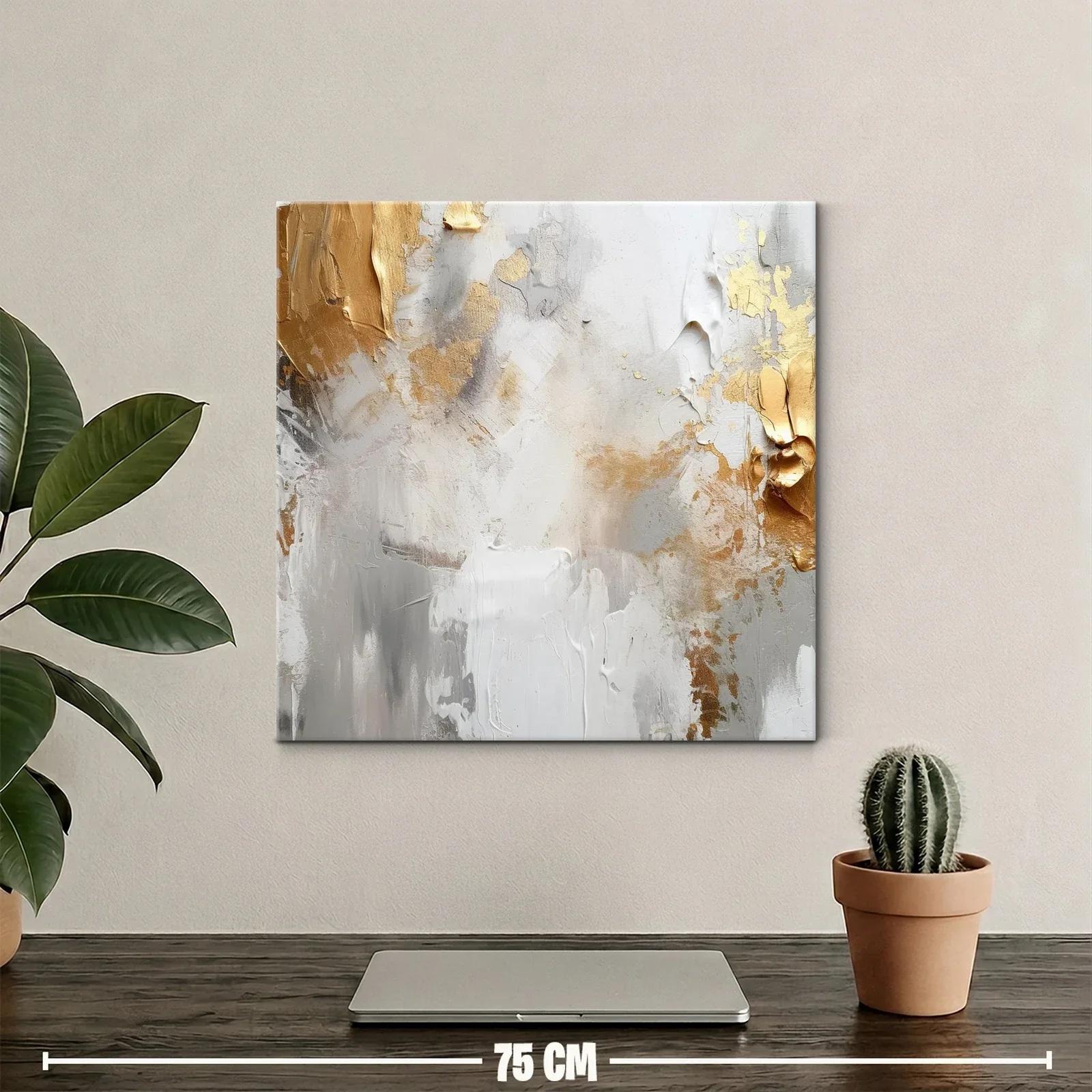Cuadro abstracto con tonos dorados y neutros elegantes — miniatura 2
