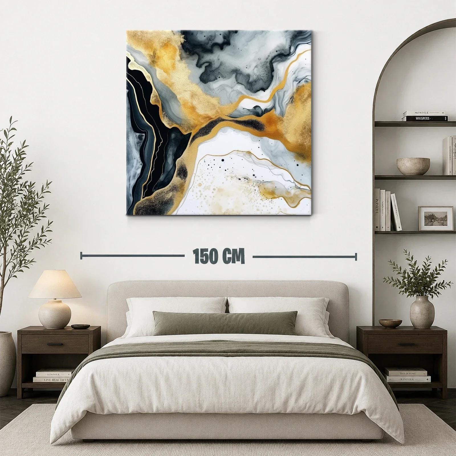 Cuadro abstracto con tonos dorados y grisáceos elegantes — miniatura 3