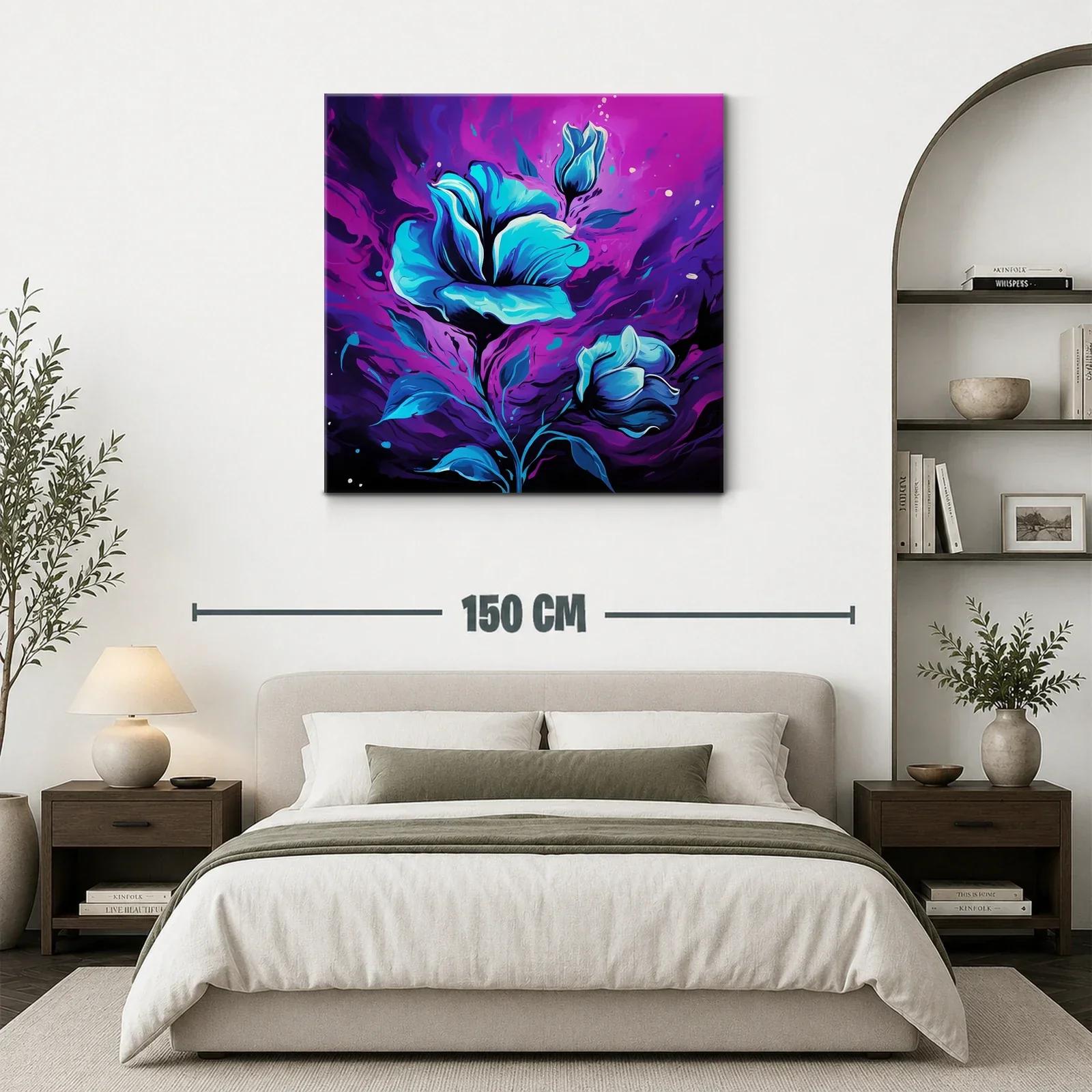 Flores azules vibrantes sobre fondo púrpura dinámico — miniatura 3