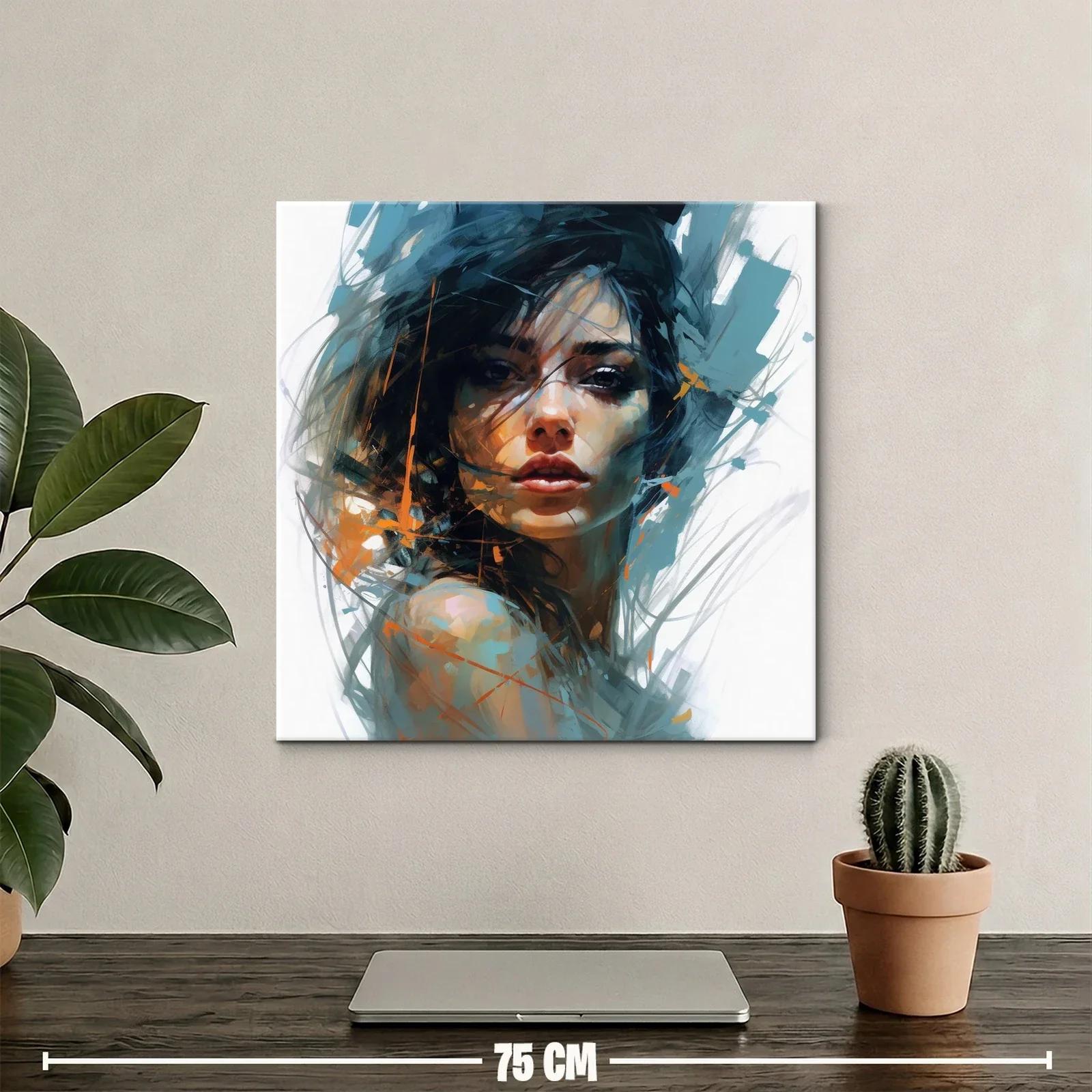 Retrato femenino con pinceladas expresivas en tonos cálidos y fríos — miniatura 2
