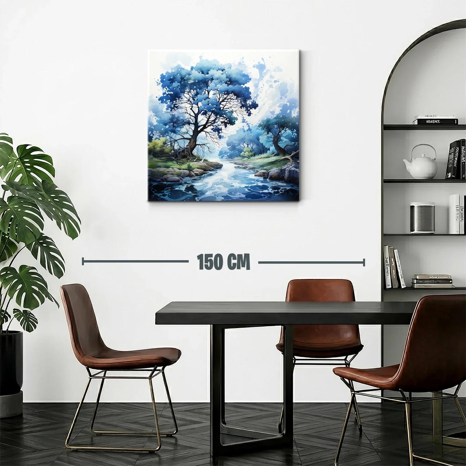 Paisaje sereno con árboles azules junto a río calmado — miniatura 2