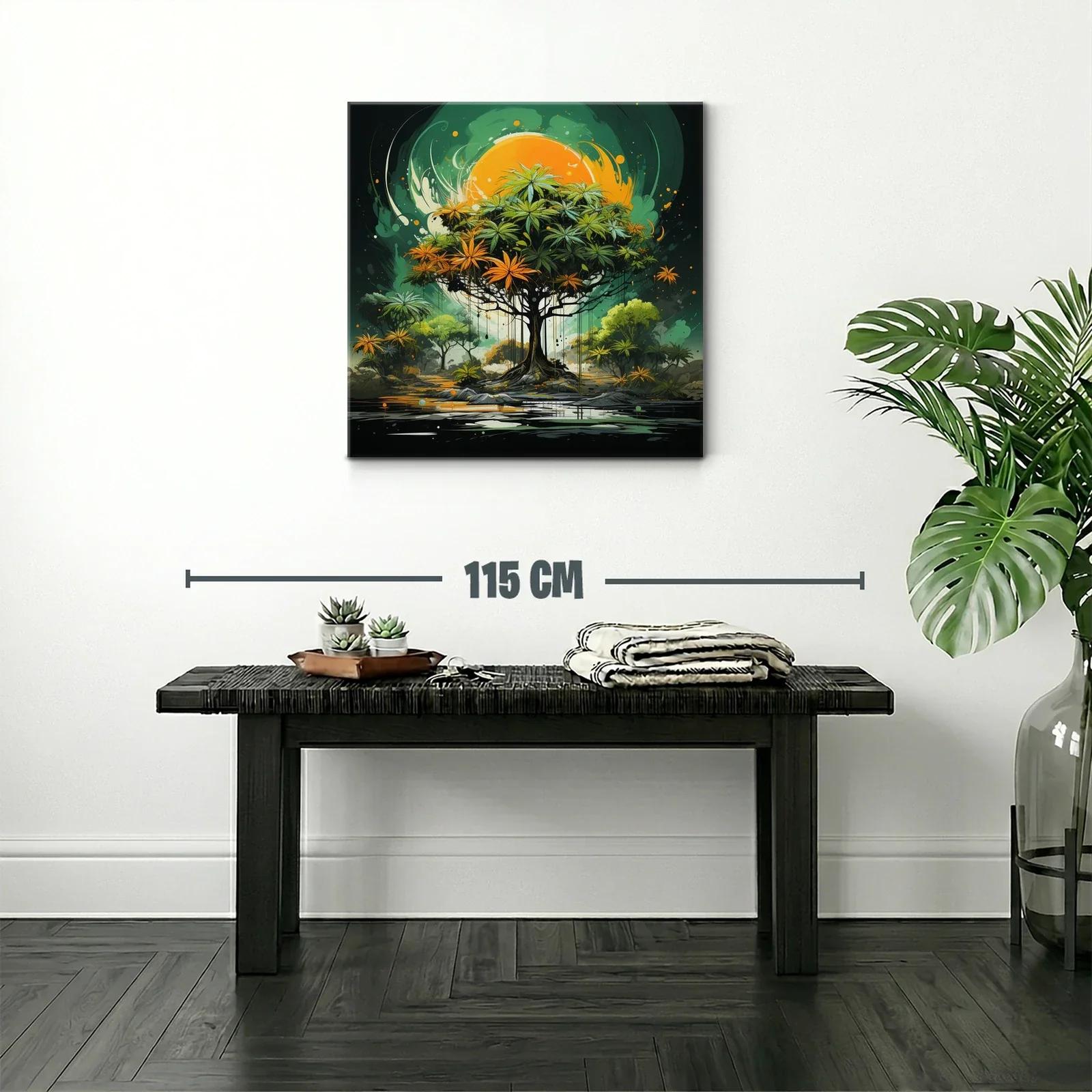 Árbol vibrante con tonos verdes y naranjas bajo sol intenso — miniatura 2