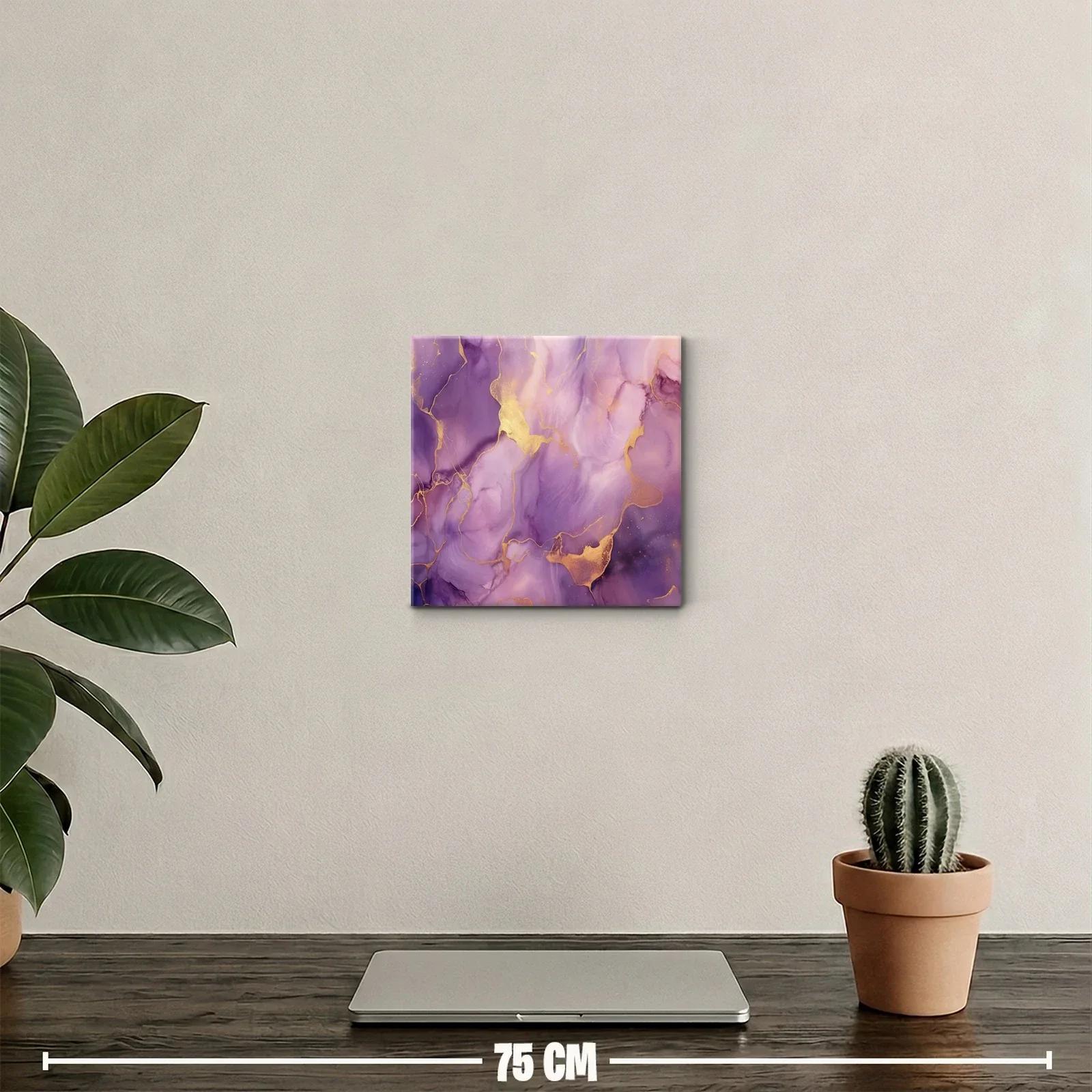 Cuadro abstracto con tonos morados y detalles dorados — miniatura 2