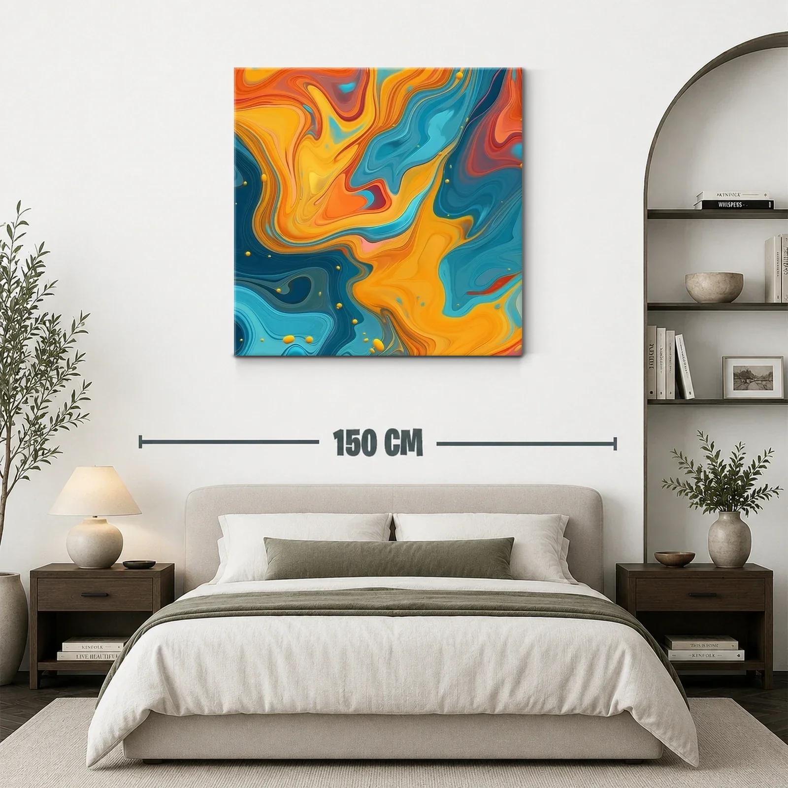 Cuadro abstracto vibrante con tonos anaranjados y azulados — miniatura 3