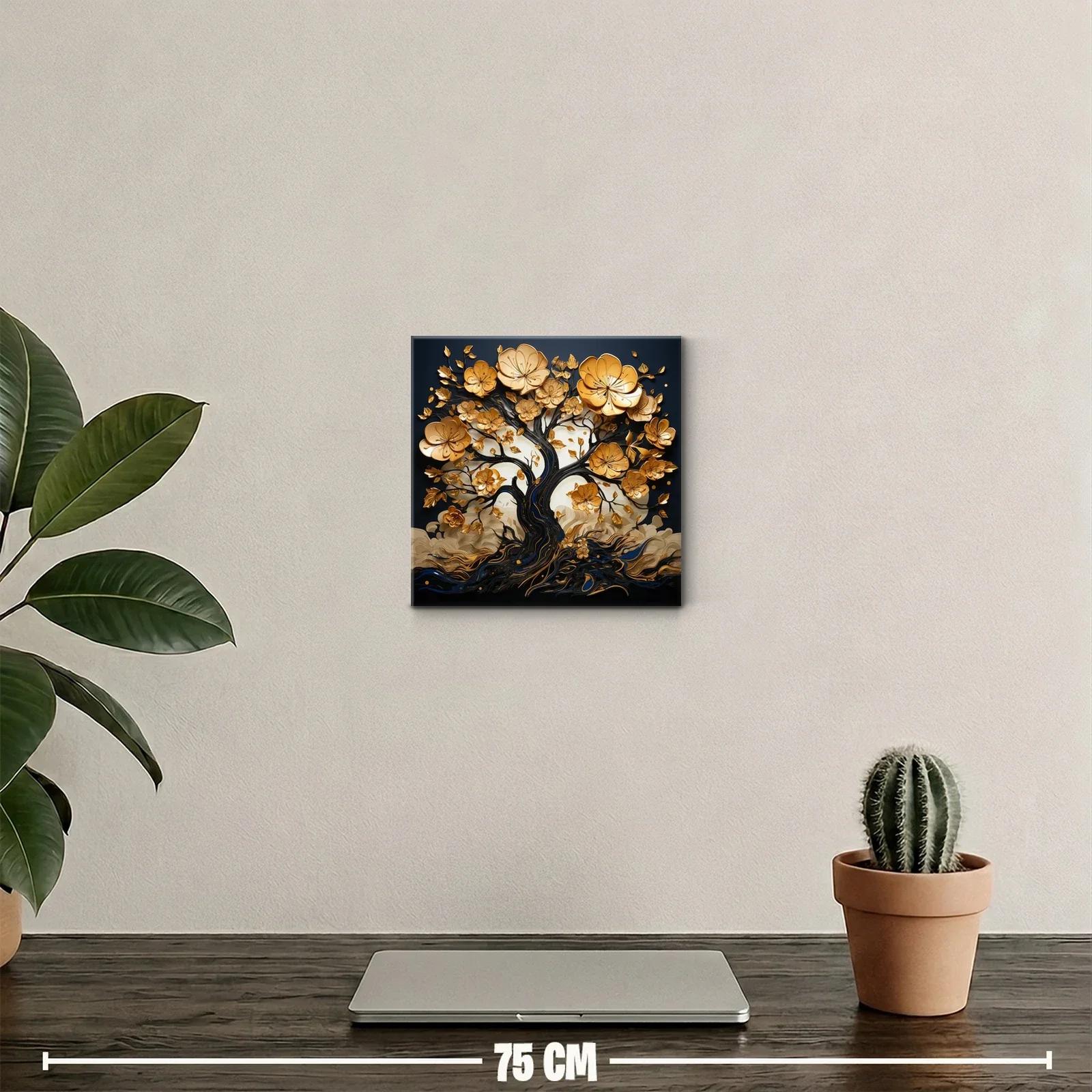Árbol dorado con flores en relieve sobre fondo oscuro — miniatura 2