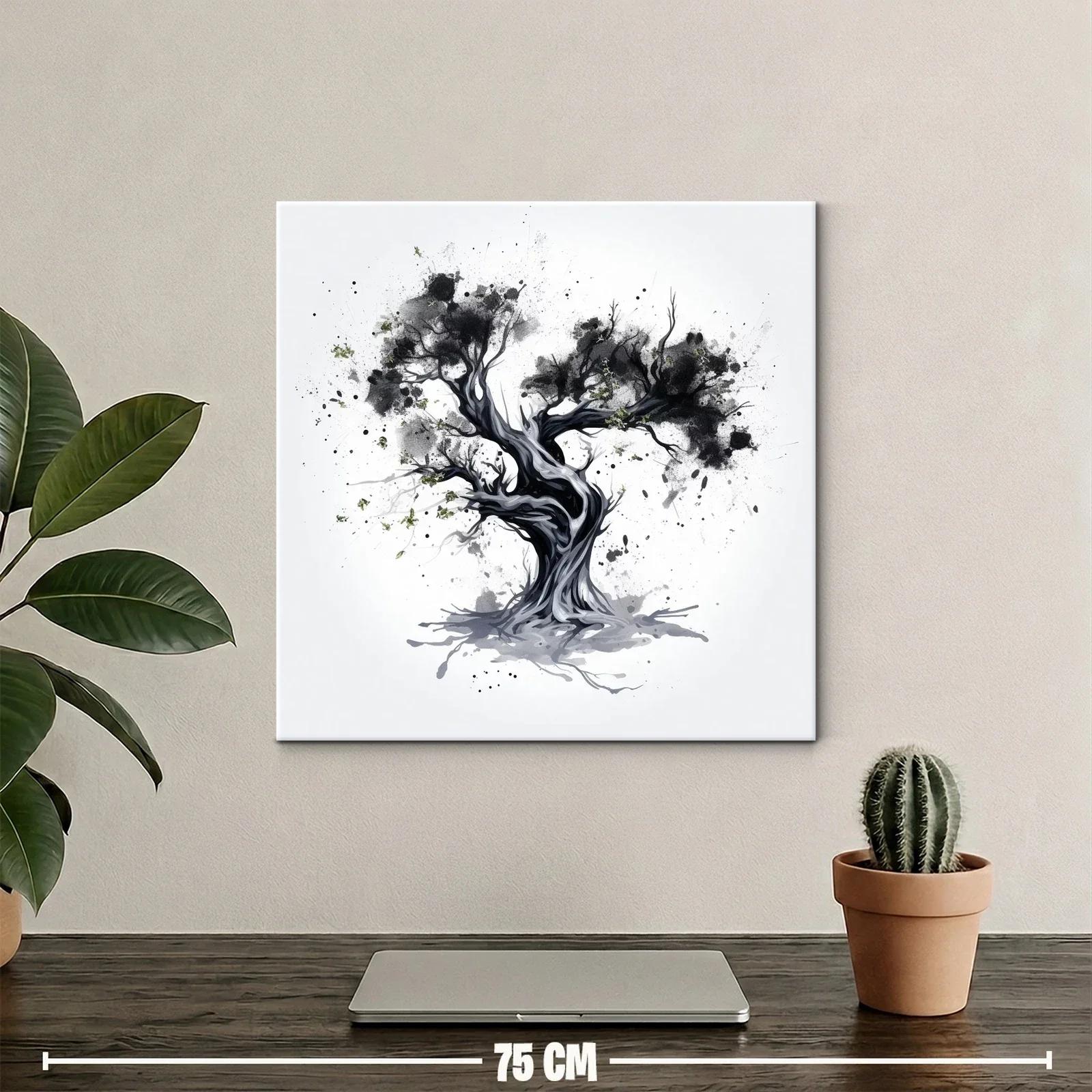 Árbol abstracto en tonos gris y negro con detalles verdes — miniatura 2