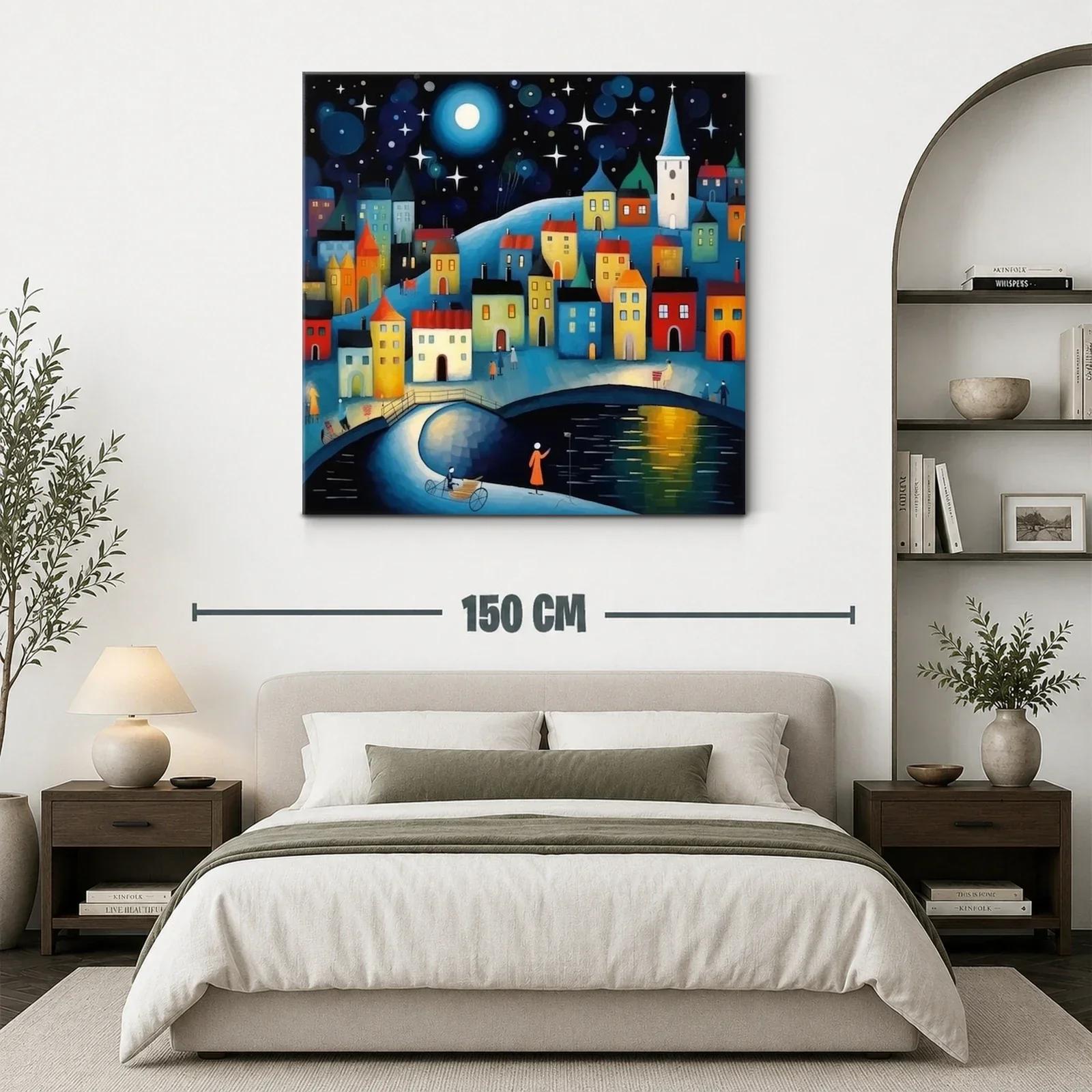 Pueblo iluminado bajo un cielo estrellado con luna llena — miniatura 3