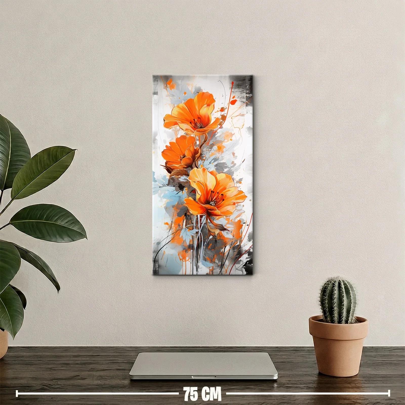 Cuadro amapolas naranjas con trazos y salpicaduras — miniatura 2