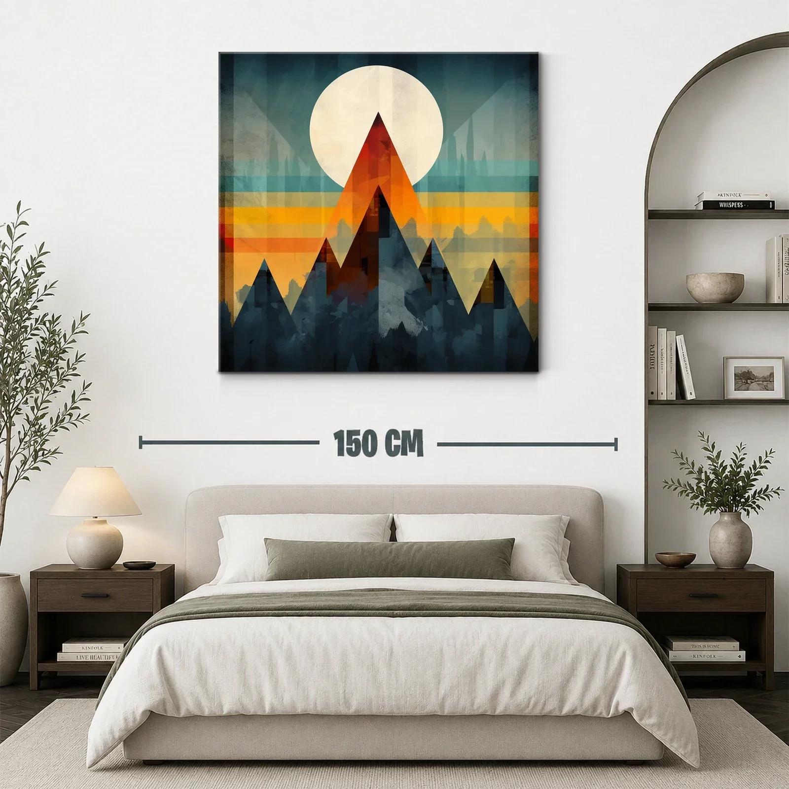 Montañas geométricas con sol radiante en tonos cálidos — miniatura 3