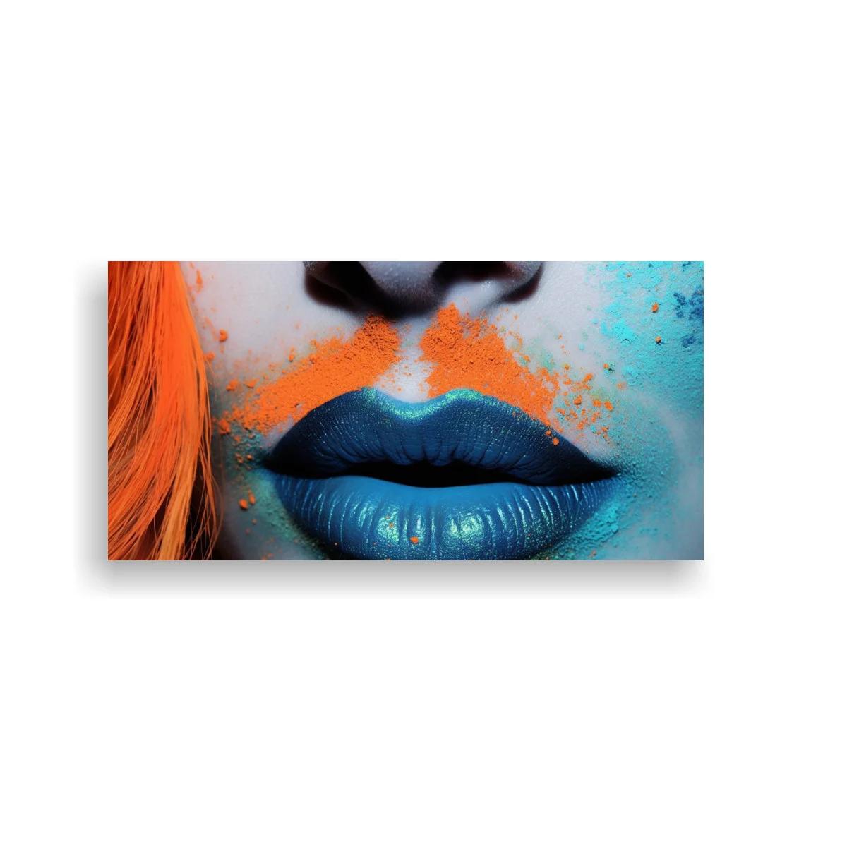 Cuadro labios azules con contraste naranja y turquesa — imagen principal
